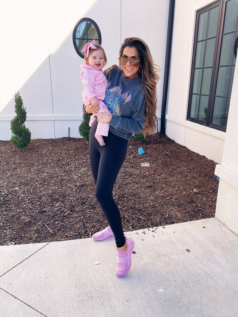 nordstrom sale march 2020, best sales Nordstrom Emily Gemma | Spring Sales by popular US life and style blog, The Sweetest Thing: image of a woman wearing a Nordstrom Def Leppard Crop Graphic Tee DAYDREAMER and Nordstrom Live In High Waist Leggings ZELLA.