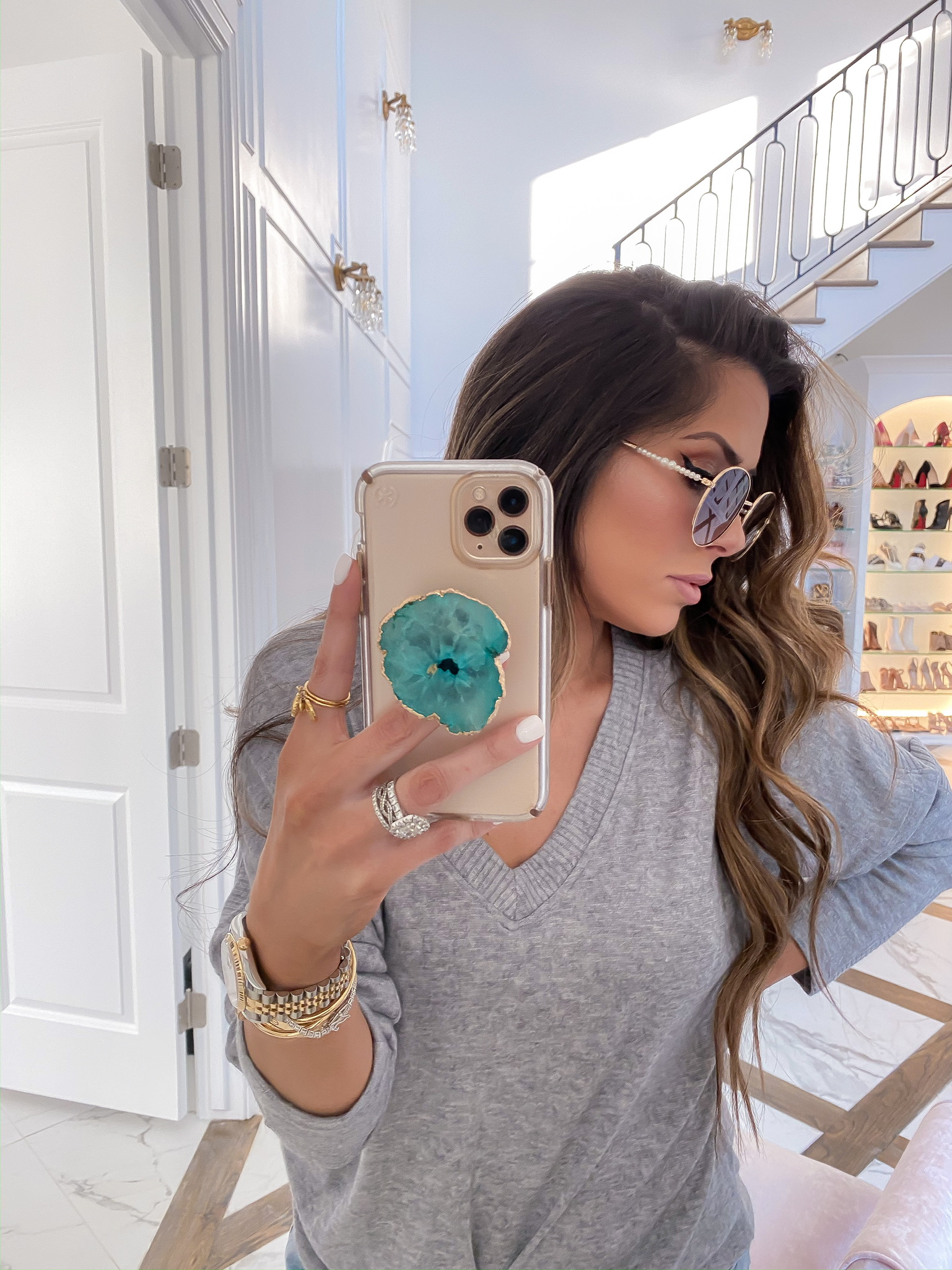 Blogging Newsletter by popular US life and style blog, The Sweetest Thing: image of a woman wearing a Rolex watch, Dior and Cartier stack, Nordstrom V-Neck Sweater ALL IN FAVOR, Shopbop One Teaspoon Hendrix Bandit Shorts , and H&M pearl embellished Sunglasses.