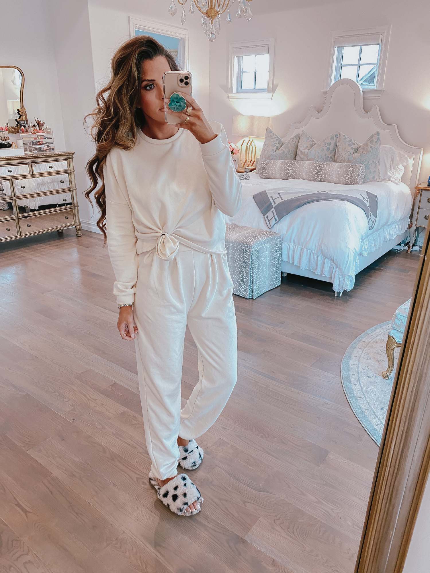nasty gal loungewear review, cute loungwear outfits spring 2020, pinterest loungewear | Comfortable Loungewear by popular US fashion blog, The Sweetest Thing: image of Emily Gemma wearing a Z Supply The Pale Blush Rugby Stripe Weekender Sweater and Nordstrom Zella leggings.Comfortable Loungewear by popular US fashion blog, The Sweetest Thing: image of Emily Gemma wearing a Free People Culver City Set.
