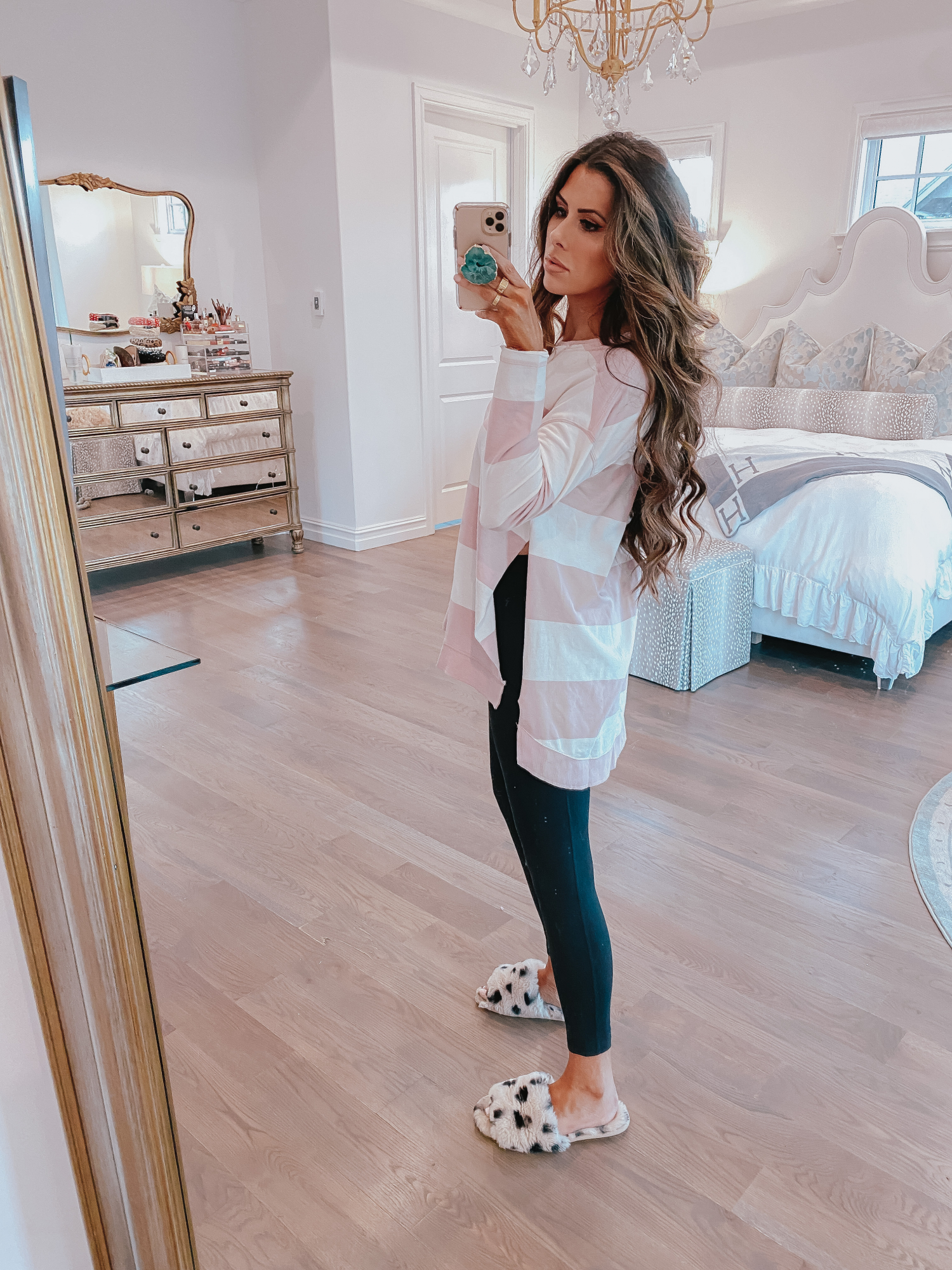 z supply striped sweatshirt, cute loungwear spring 2020 pinterest, emily gemma | Comfortable Loungewear by popular US fashion blog, The Sweetest Thing: image of Emily Gemma wearing a Z Supply The Pale Blush Rugby Stripe Weekender Sweater and Nordstrom Zella leggings.