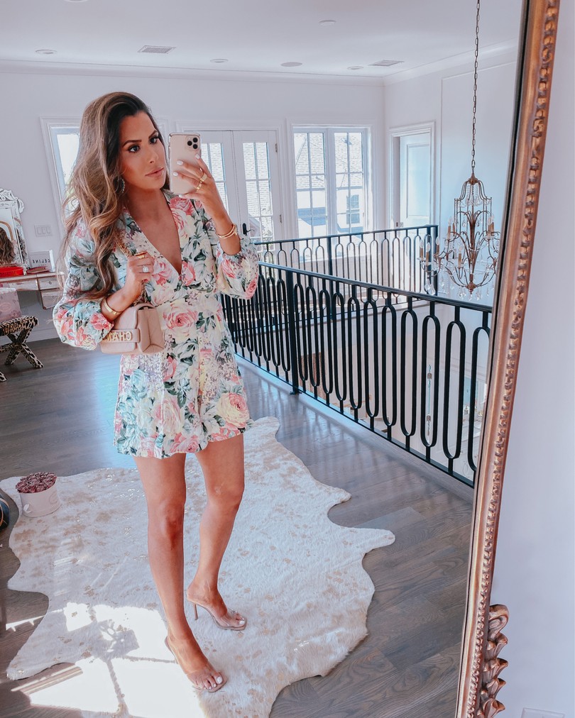 Instagram Recap by popular US life and style blog, The Sweetest Thing: image of Emily Gemma wearing a FAITHFULL THE BRAND Maribelle Romper, Steve Madden clear heels, Lisi Lerch ASCHER earrings. 