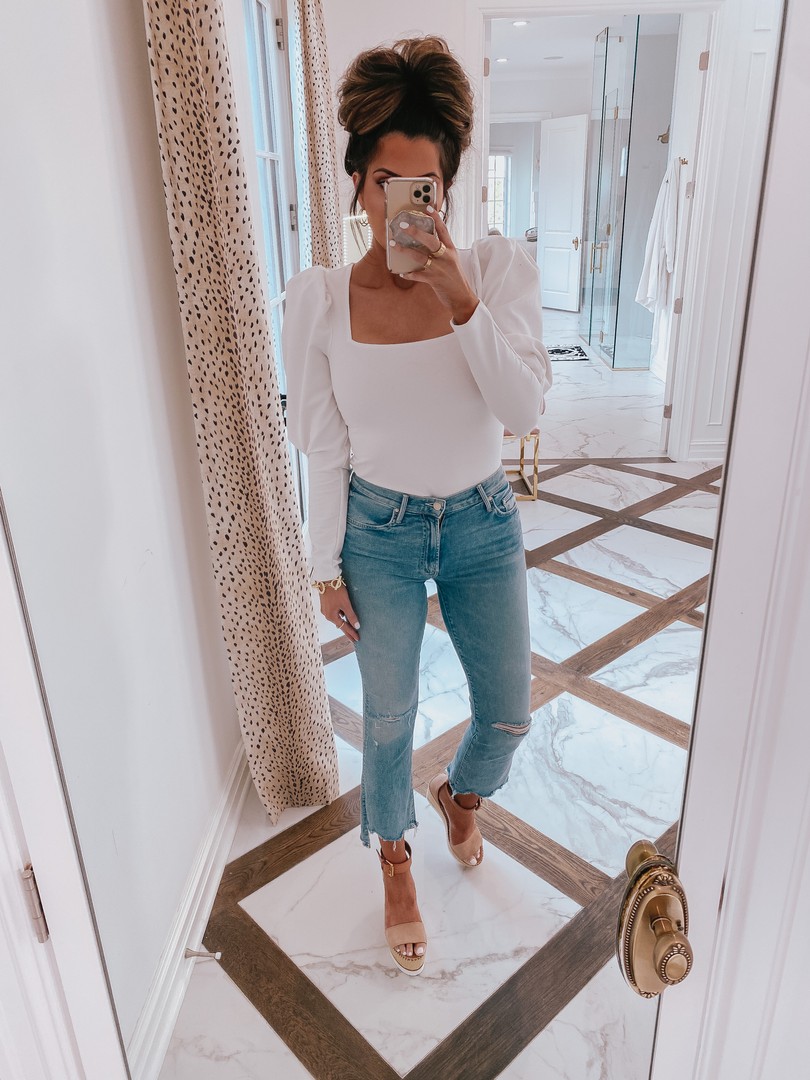 Instagram Recap by popular US life and style blog, The Sweetest Thing: image of Emily Gemma wearing a H&M Puff-sleeved Top, Nordstrom Mother jeans, Nordstrom 'Glyn' Espadrille Wedge Sandal SEE BY CHLOÉ, Triple Hoop Earring The M Jewelers NY brand: The M Jewelers NY, and The Styled Collection PARISIAN LINKS.