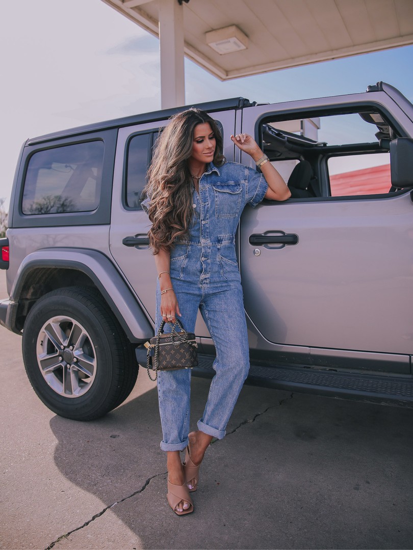 Instagram Recap by popular US life and style blog, The Sweetest Thing: image of Emily Gemma wearing a Free People Denim jumpsuit, Ray-Ban Sunglasses, Top Shop heel sandals, Rolex watch, Fendi rings, Cartier bracelets, and holding a Louis Vuitton bag. 