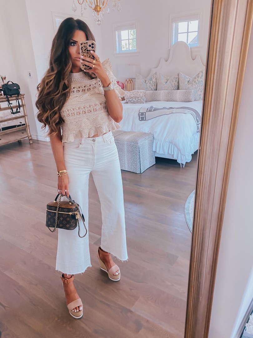 Instagram Recap by popular US life and style blog, The Sweetest Thing: image of Emily Gemma wearing a Zara top, See by Chloe wedges, white H&M jeans, and holding a Louis Vuitton bag. 