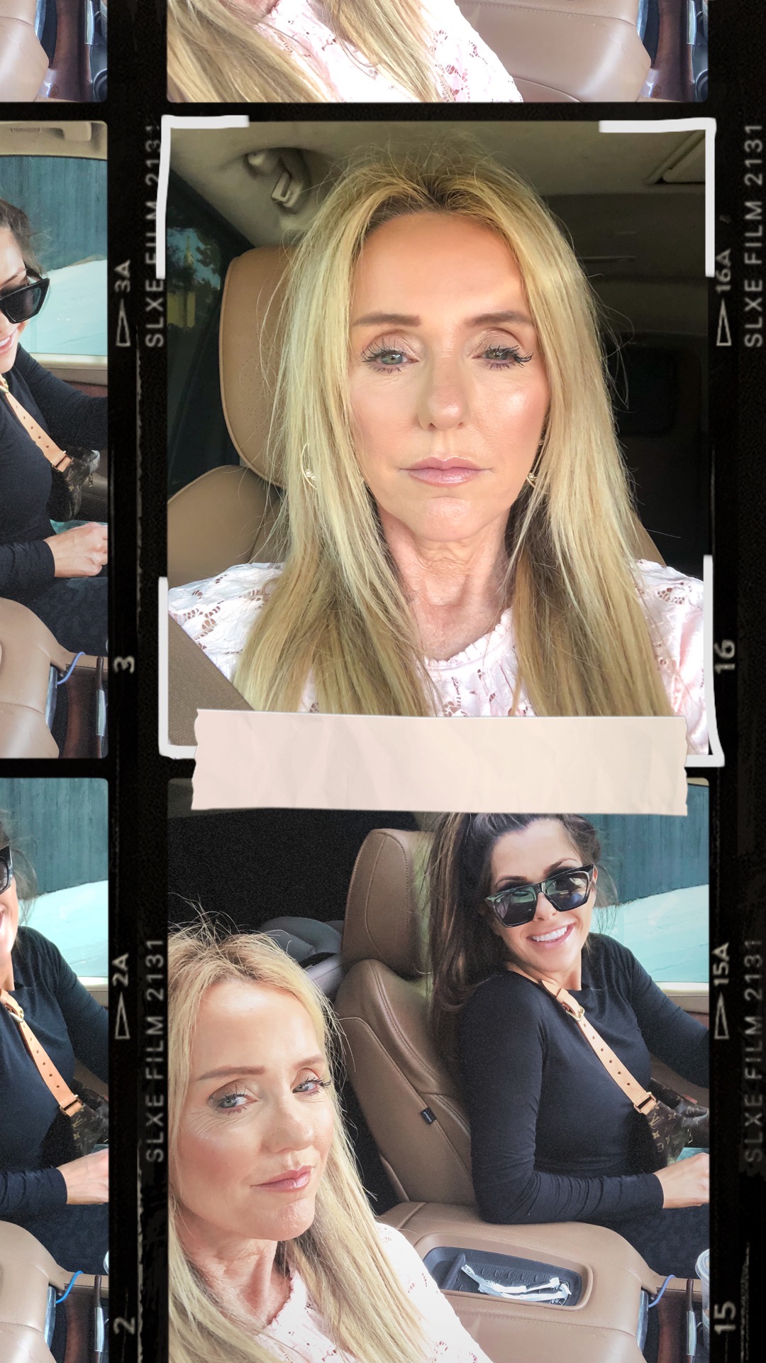 skincare review, makeup for over 50, bellafill before and after, | Makeup Routine by popular US beauty blog, The Sweetest Thing: collage image of Emily Gemma and her mom Coco riding in a car. 