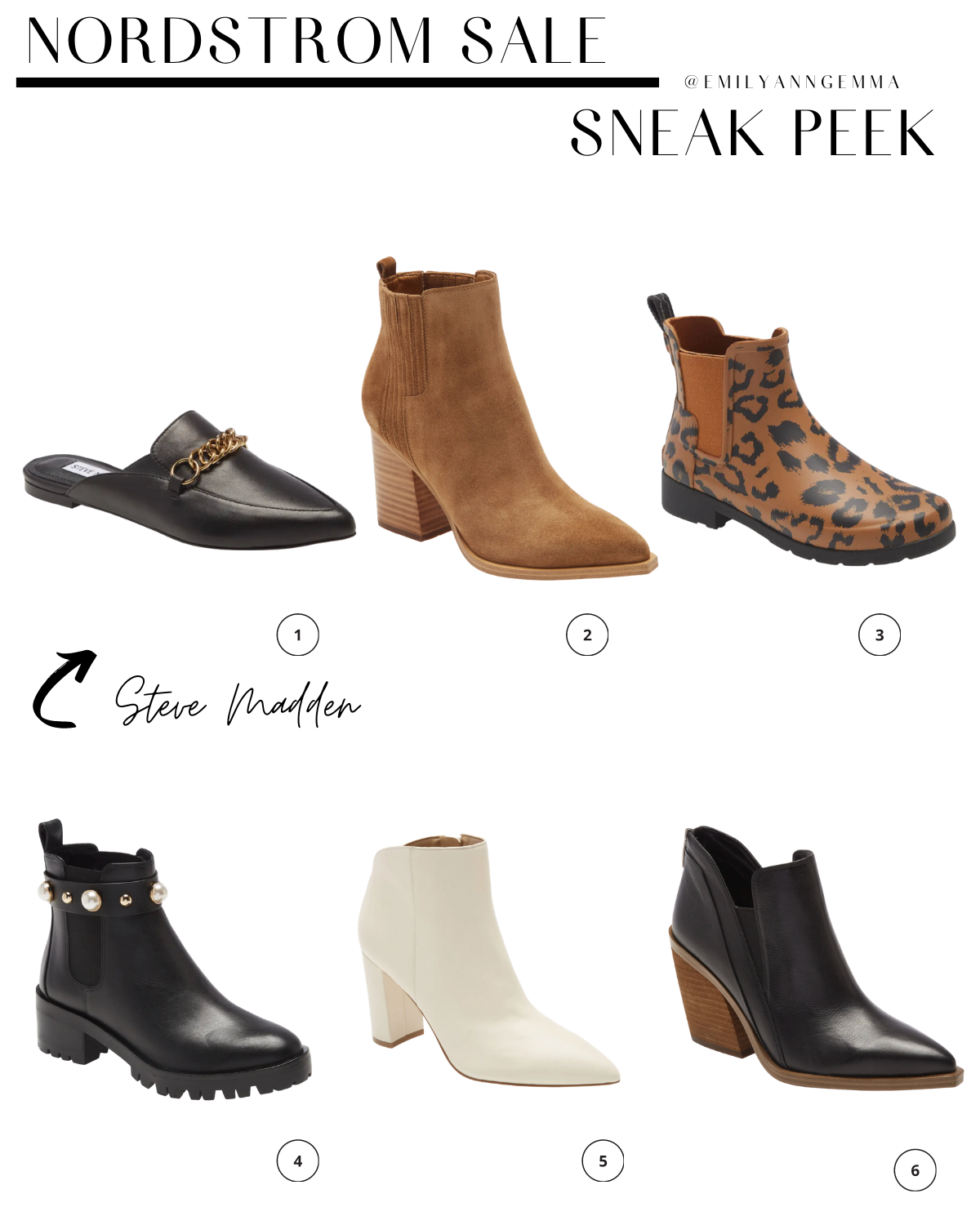 nsale 2020, nordstrom anniversary sale 2020, boots and booties Nordstrom sale, Steve Madden slides nsale, must have blog posts nordstrom sale 2020, Emily Ann Gemma, the sweetest thing blog | Nordstrom Anniversary Sale by popular US fashion blog, The Sweetest Thing: image of Nordstrom STEVE MADDEN Forever Chain Pointed Mule, MARC FISHER LTD. Oshay Pointed Toe Bootie, HUNTER Original Leopard Print Waterproof Rain Boot, KARL LAGERFIELD Paris Pola Studded Chelsea Bootie, MARC FISHER LTD. Unno Bootie, VINCE CAMUTO Gradina Block Heel Bootie.