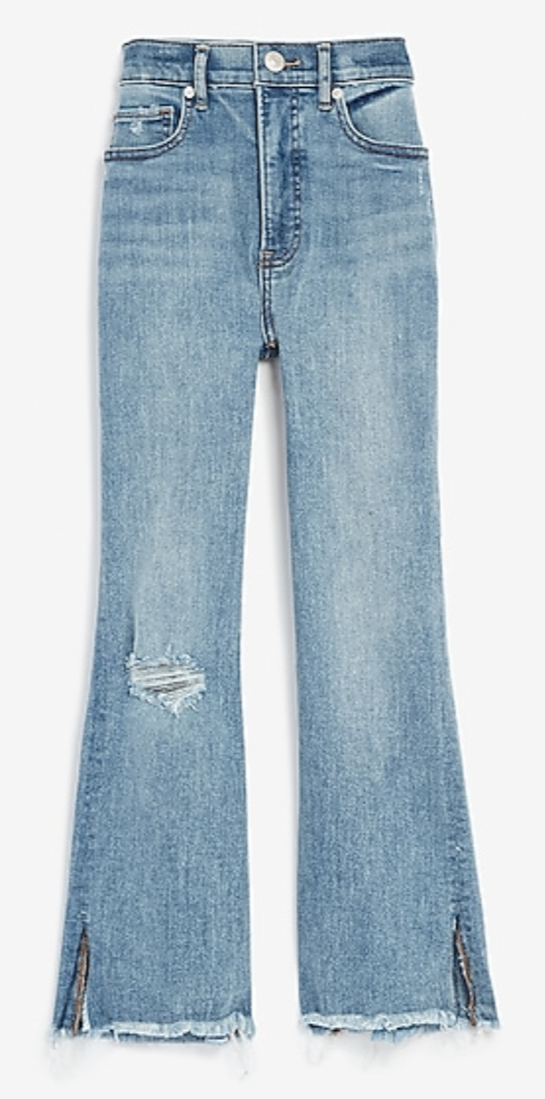 Barker High Rise Stretch Frayed Flare Jeans - Wine