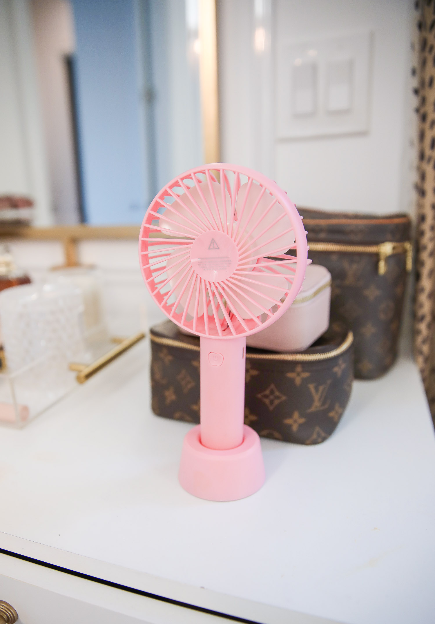 amazon must haves summer 2020, amazon home decor blog post, amazon luxury must haves, two story closet pinterest, emily gemma, closet organization | Amazon Favorites by popular US life and style blog, The Sweetest Thing: image of a Amazon Seagold Mini Handheld Fan, Overstock BELLEZE 2-Drawer Computer Desk Table, Overstock Moor Pink Velvet Upholstered Gold Metal Ottoman, Amazon Dior: The Collections, 1947-2017 book, LOUIS VUITTON Monogram Nice BB, and Wayfair Rectangle Wall Mirror.