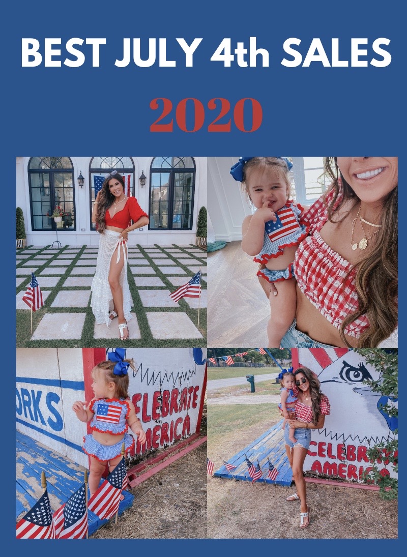 BEST JULY FOURTH SALES 2020, Emily Gemma | July 4th Sales by popular US life and style blog, The Sweetest Thing: Collage image of Emily Gemma and her baby girl wearing various red, white and blue outfits. 