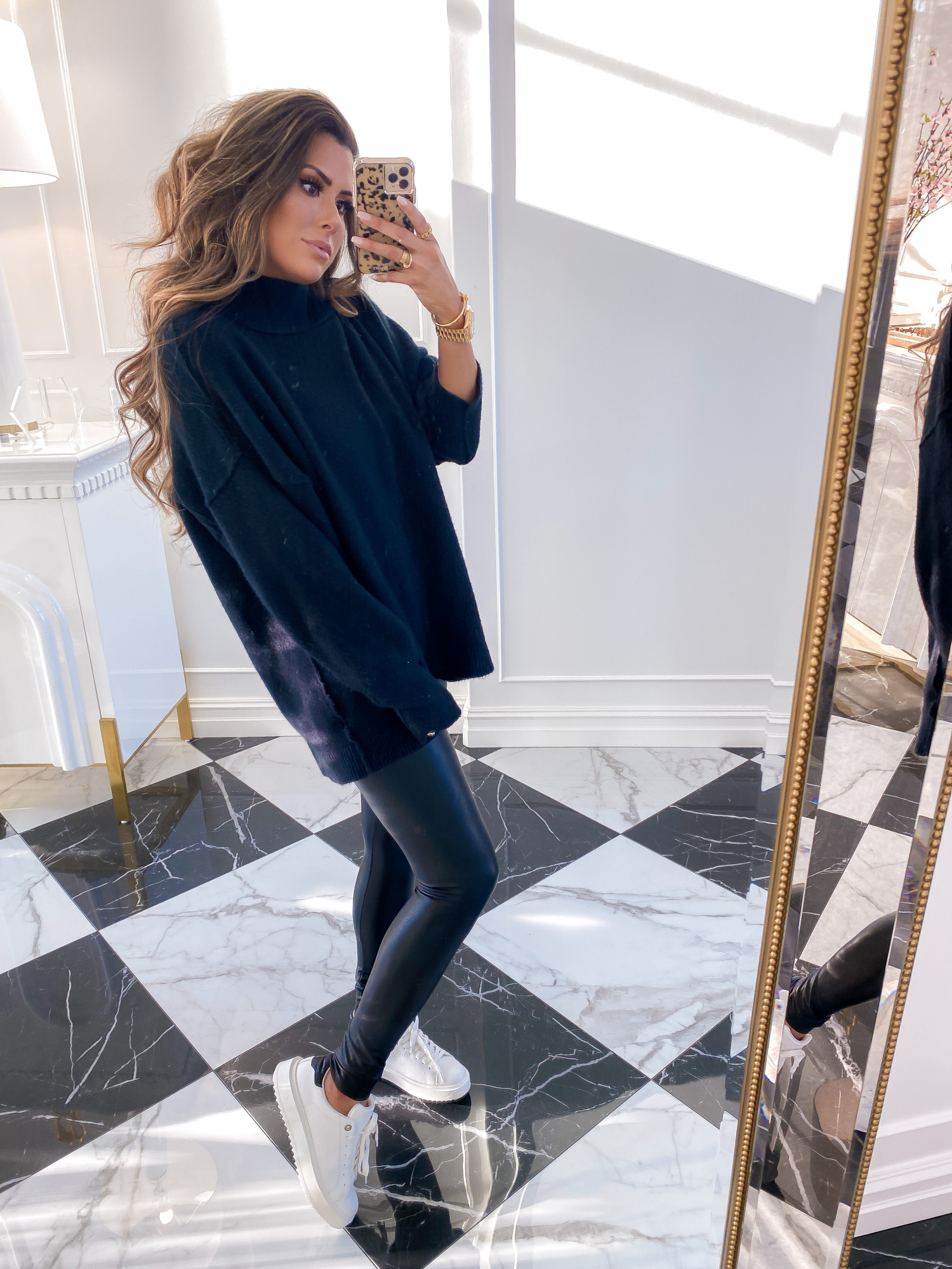 Nsale 2020 try on hauls fall outfits, NSALE 2020 must haves blog post, emily gemma | Nordstrom Anniversary Sale by popular US fashion blog, The Sweetest Thing: image of Emily Gemma wearing a Steve Madden Charlie Platform Sneaker, Faux Leather Ankle Leggings COMMANDO, and Free People Afterglow Mock Neck Top.
