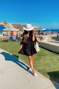 summer fashion 2020, H&M Dress, beach outfits, Emily Ann Gemma |Instagram Recap by popular US life and style blog, The Sweetest Thing: image of Emily Gemma wearing a H&M dress, Alessandra Bailey hat, The Styled Collection Earrings, Ray-Ban sunglasses, and Chanel shoes. 