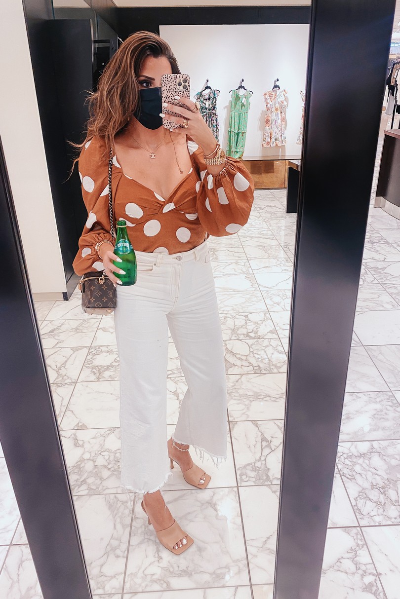 Instagram Recap by popular US lifestyle blog, The Sweetest Thing: image of Emily Gemma brown and white polka dot H&M top, Louis Vuitton bag, Bettega Vaneta sandals, H&M white jeans, Chanel necklace, and Style Collection earrings. 