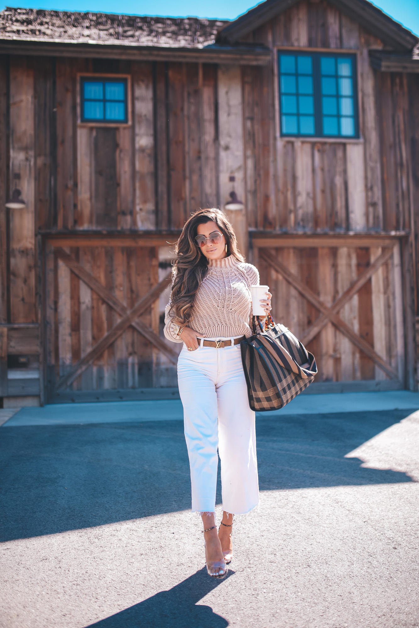 fall fashion outfits 2020 pinterest, Fendi Sunshine shoper tote large, louis vuitton reversible belt | Fall Clothing by popular US fashion blog, The Sweetest Thing: image of a woman wearing a Nordstrom Sweetheart Mock Neck Sweater FREE PEOPLE, H&M Culotte High Ankle Jeans, Rolex Watch, Gianvito Rossi Stark Leopard-Print Leather & PVC Sandals,FENDI SUNSHINE LARGE, Louis Vuitton belt, Fendi STRAP YOU Silk shoulder strap,Dior DiorSociety2F 60MM Round Sunglasses, and holding a phone in a IPHONE 11 PRO CASE.