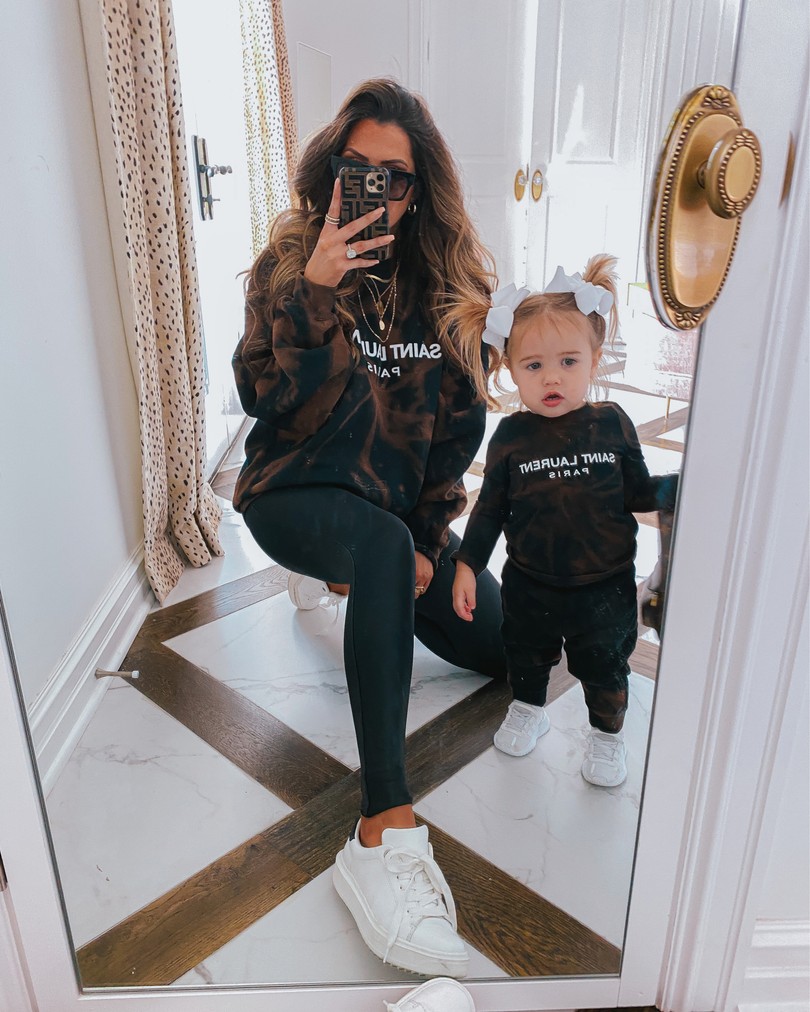Instagram Recap by popular US lifestyle blog, The Sweetest Thing: image of Emily Gemma wearing and her daughter Sophie wearing a Nastik sweatshirt, Nastik sweatsuit, Styled Collection earrings, white hair bows, 8 Other Reasons necklace, and Steve Madden sneakers. 
