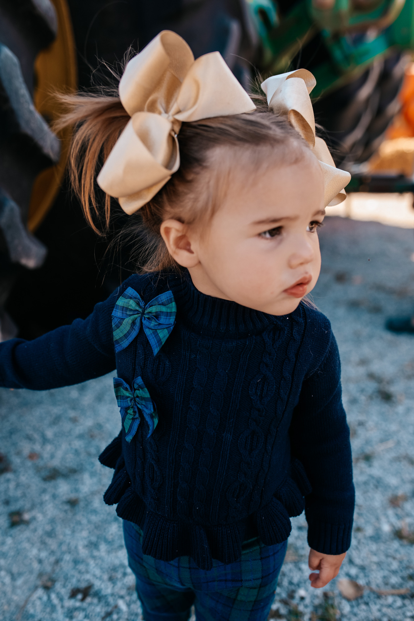 janie and jack kids clothing fall 2020, kids fall fashion 2020, the sweetest thing blog17 |janie and jack kids clothing fall 2020, kids fall fashion 2020, the sweetest thing blog17 | Janie and Jack Kids Clothing by popular US fashion blog, The Sweetest Thing: image of a girl wearing a Janie and Jack PEPLUM BOW SWEATER, Janie and Jack PLAID PONTE BUTTON CUFF PANT, and Janie and Jack METALLIC BOW FLAT.