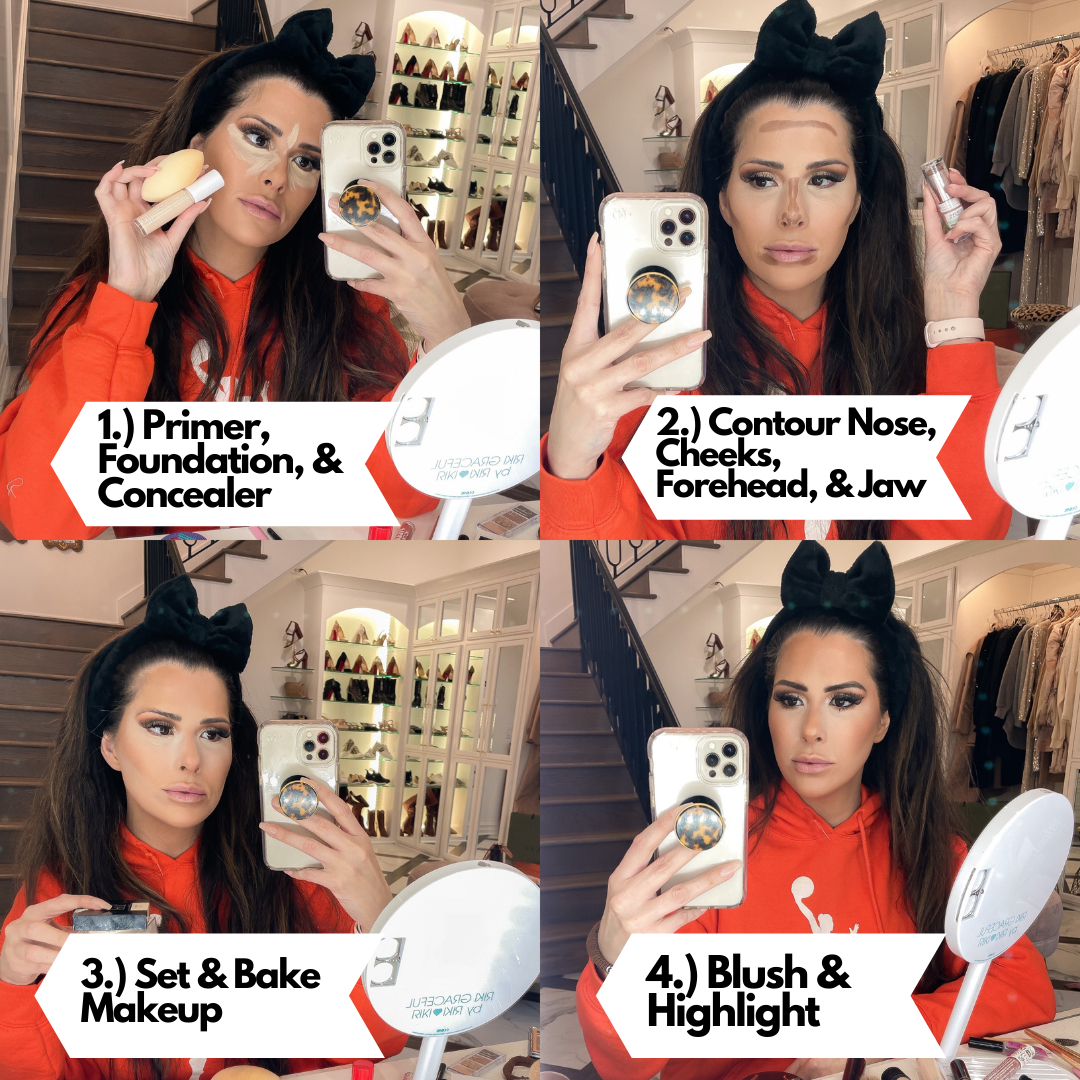 Best Drugstore Makeup by popular US beauty blog, The Sweetest Thing: collage image of Emily Gemma applying drugstore makeup. 