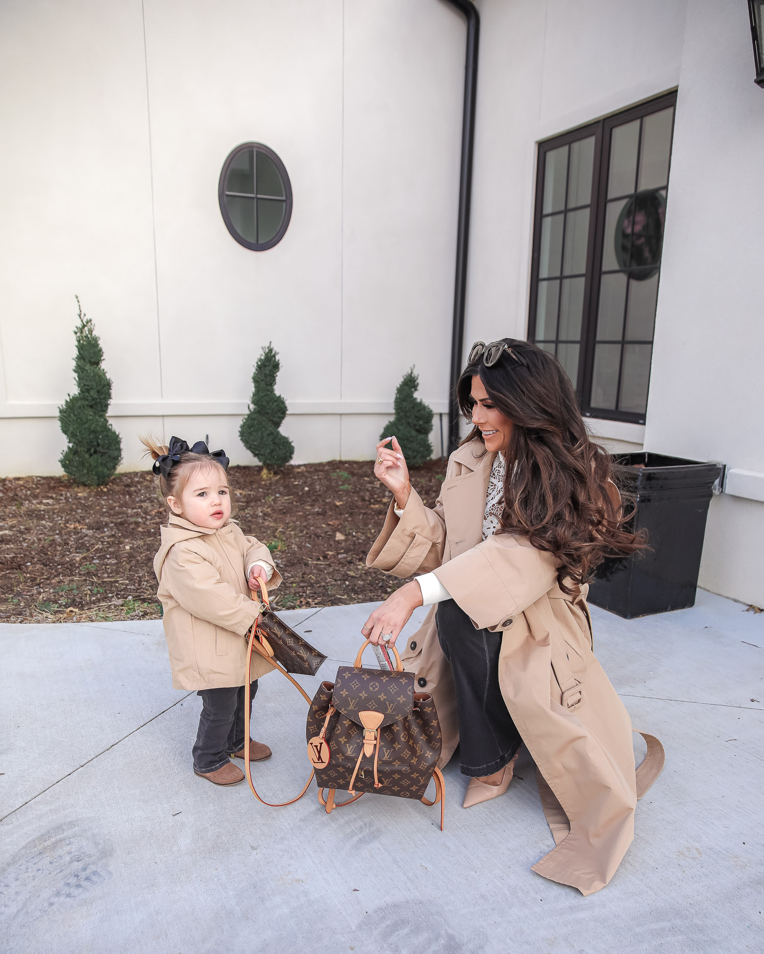 Express spring fashion 2021, emily gemma, mommy daughter matching outfits pinterest, baby fashion blogger, express trench coat 2021