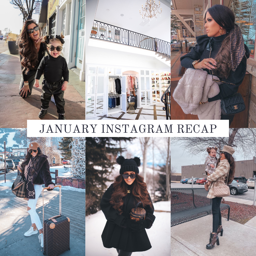 Instagram Fashion by popular US fashion blog, The Sweetest Thing: collage image of a woman wearing various outfits. | January Instagram Recap by popular US lifestyle blog, The Sweetest Thing: collage image of some of Emily Gemma's January Instagram pictures.