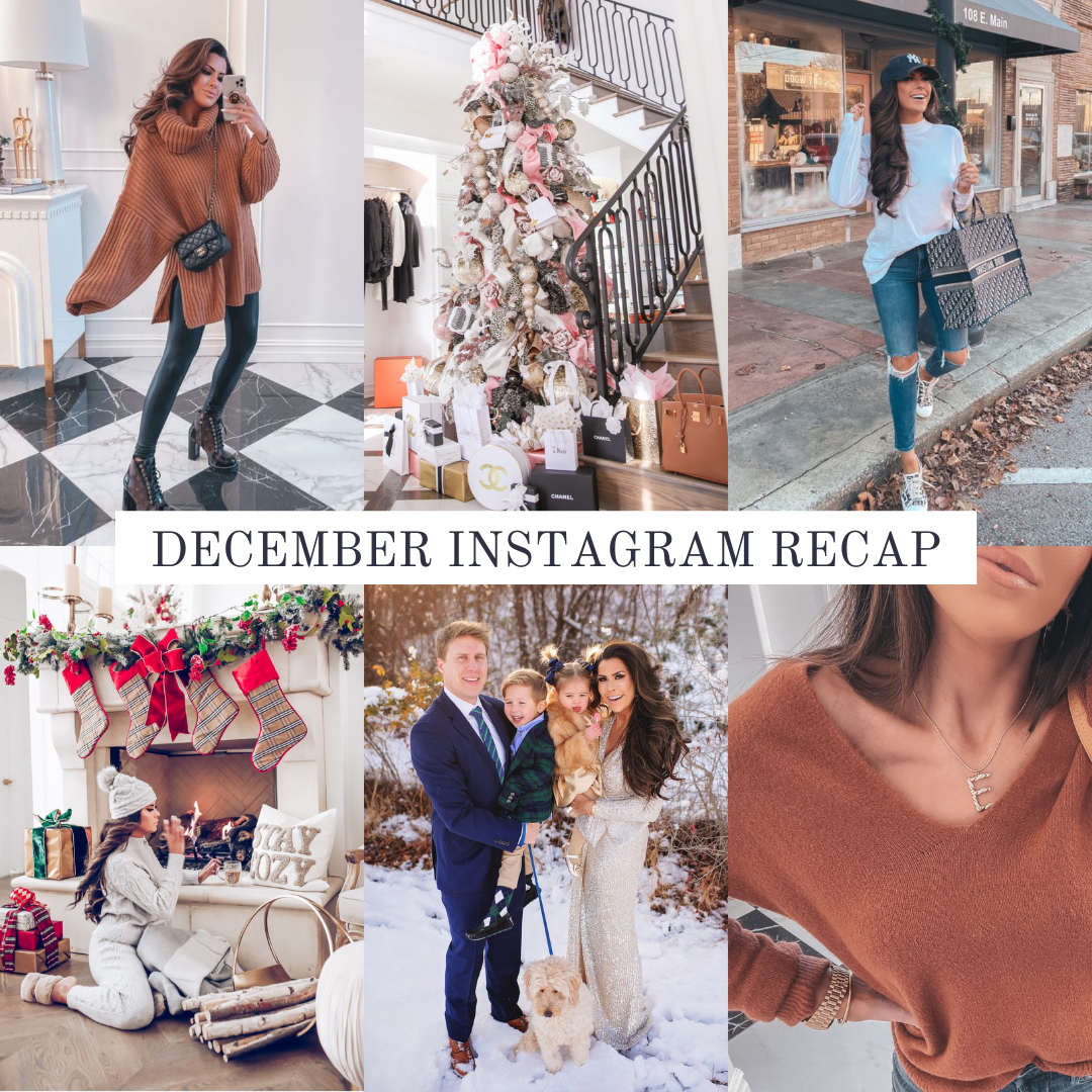 Instagram Fashion by popular US fashion blog, The Sweetest Thing: collage image of a woman wearing various outfits. | December Instagram Recap by popular US lifestyle blog, The Sweetest Thing: collage image of some of Emily Gemma's December Instagram pictures.