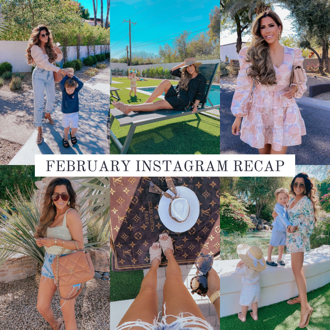 Instagram Fashion by popular US fashion blog, The Sweetest Thing: collage image of a woman wearing various outfits. | February Instagram Recap by popular US lifestyle blog, The Sweetest Thing: collage image of some of Emily Gemma's February Instagram pictures.