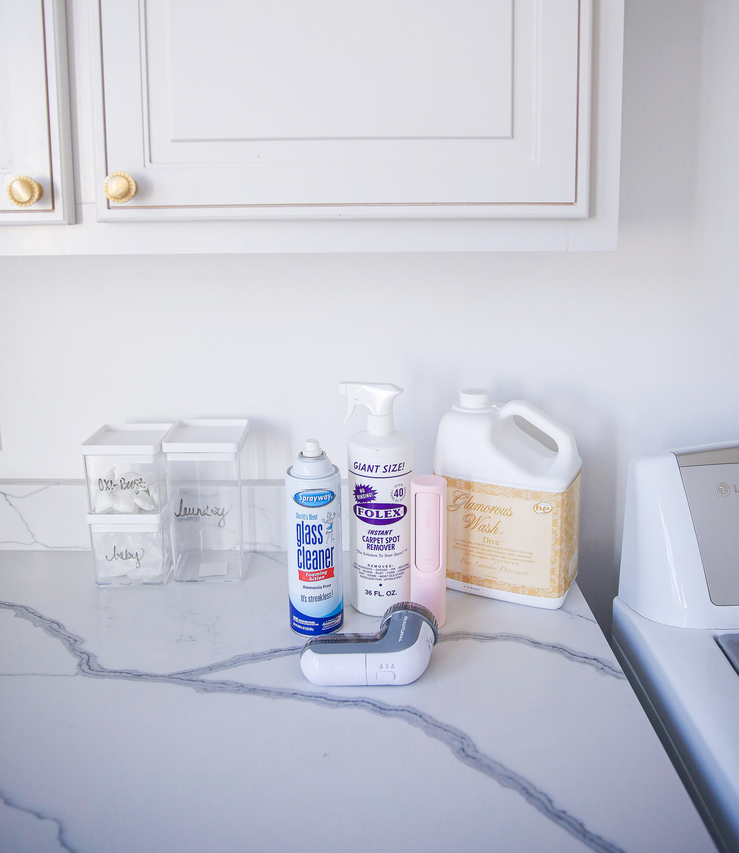 amazon must haves, laundry room amazon must haves cleaner and detergent, diva detergent amazon |Amazon Must Haves by popular US life and style blog, The Sweetest Thing: image of spray away glass cleaner, Folex carpet spot remover, Glamorous Wash Diva, and lint collector. 