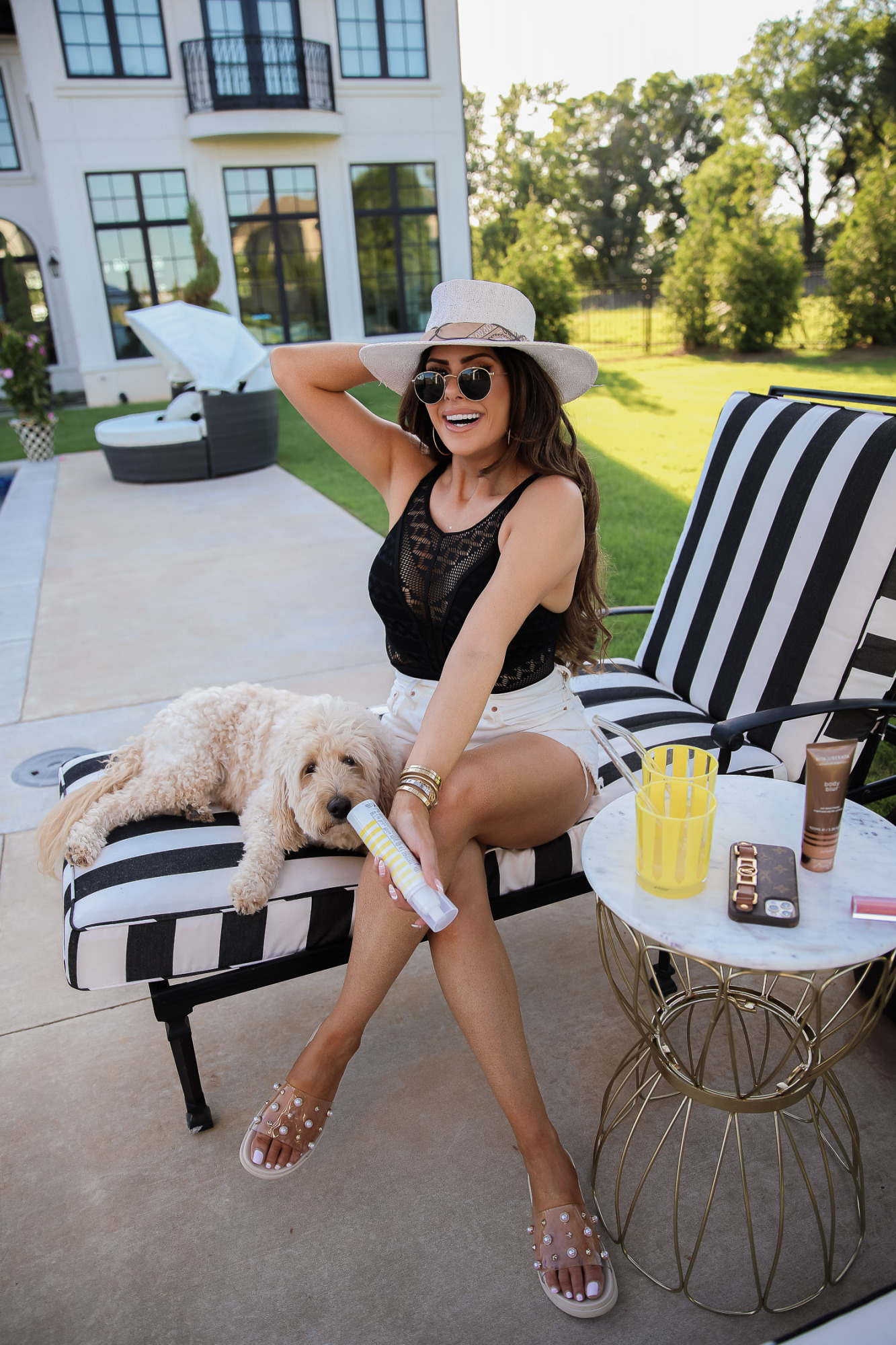 Becca black swimsuit nordstrom, target marble gold outdoor table, emily gemma backyard, pinteret backyard inspiration-13