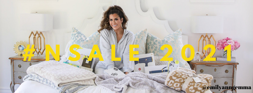 Nordstrom anniversary sale 2021, best picks from Nordstrom Anniversary Sale 2021, nordstrom sale must haves 2021, Emily Gemma nordstrom sale | Nordstrom Anniversary Sale by popular US fashion blog, The Sweetest Thing: image of Emily Gemma sitting in her bed with some Barefoot Dreams blankets and T3 blow dryer and T3 curling iron. 