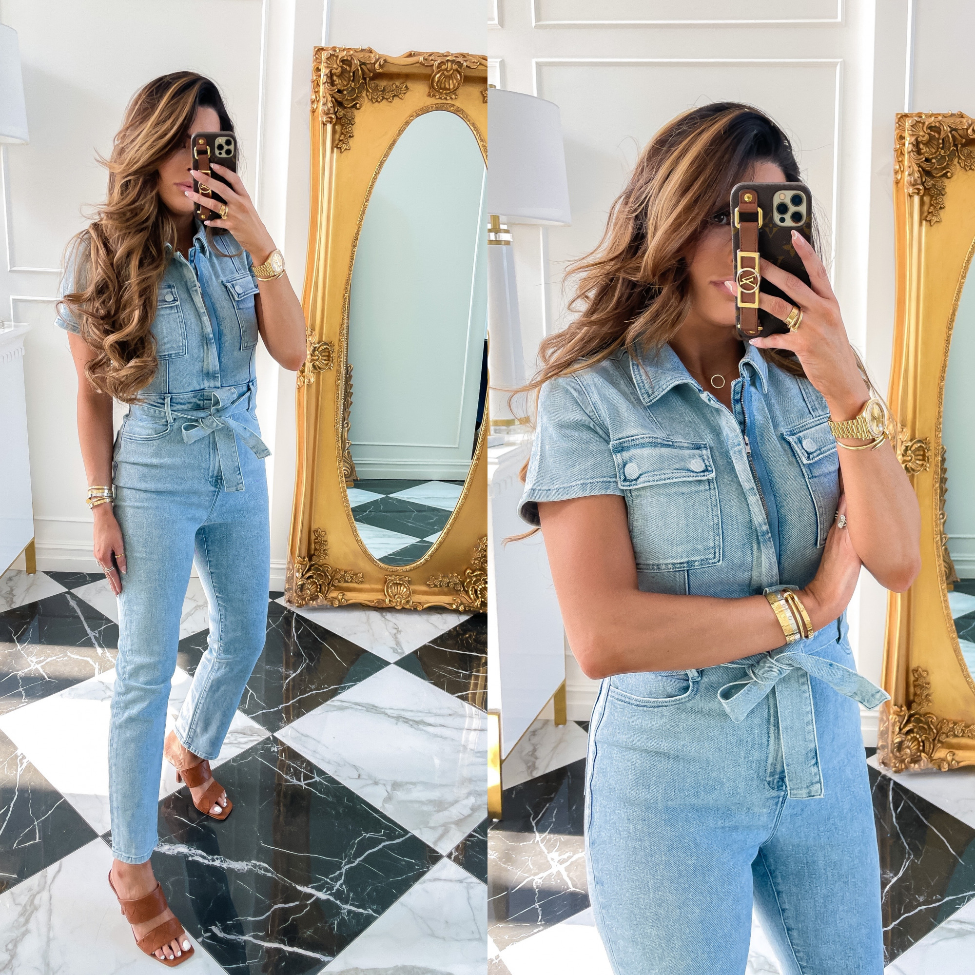 Nordstrom Anniversary Sale 2021 Picks, NSALE 2021 picks must haves, Nordstrom sale 2021 Good american jumpsuit , Emily gemma | Instagram Recap by popular US life and style blog, The Sweetest Thing: image of Emily Gemma wearing a denim jumpsuit and brown slide heel sandals. 