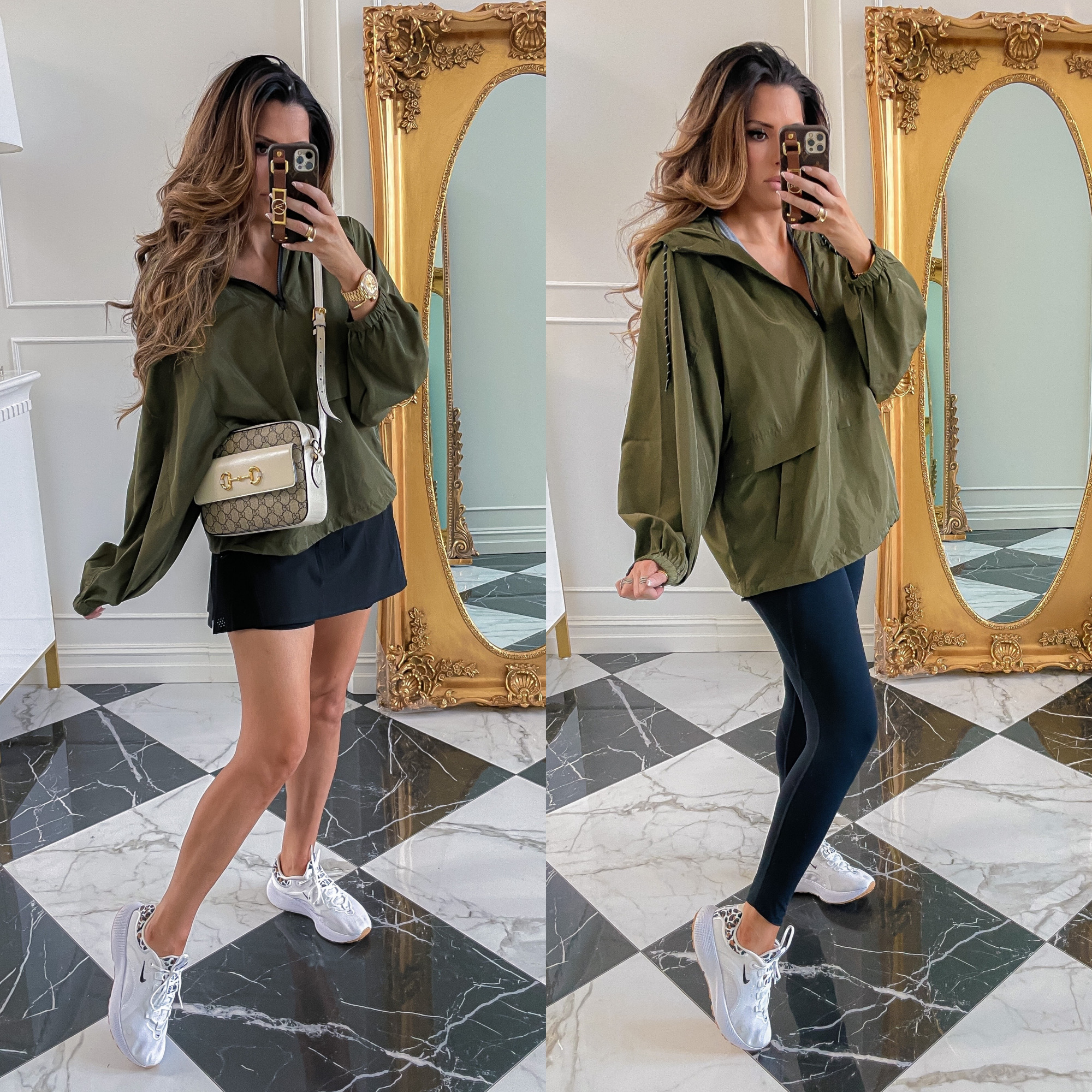 dstrom Anniversary Sale 2021 Picks, best of NSALE 2021, Nordstrom sale must haves blog post, Emily gemma1 | Instagram Recap by popular US life and style blog, The Sweetest Thing: image of Emily Gemma wearing a green wind blazer, black athletic skirt, black leggings, and white Nike sneakers. 