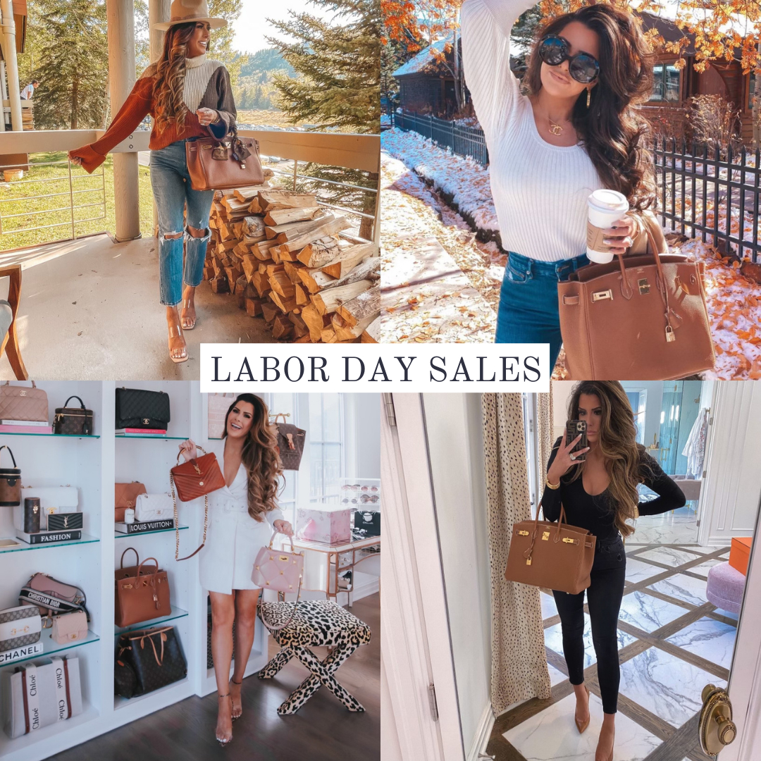 Top Labor Day Sales by popular US life and style blog, The Sweetest Thing: collage image of Emily Gemma wearing a trick color sweater, distressed jeans, felt rancher hat, clear strap espadrilles, white rib knit long sleeve shirt and jeans, white mini dress, and black long sleeve shirt with black jeans. 