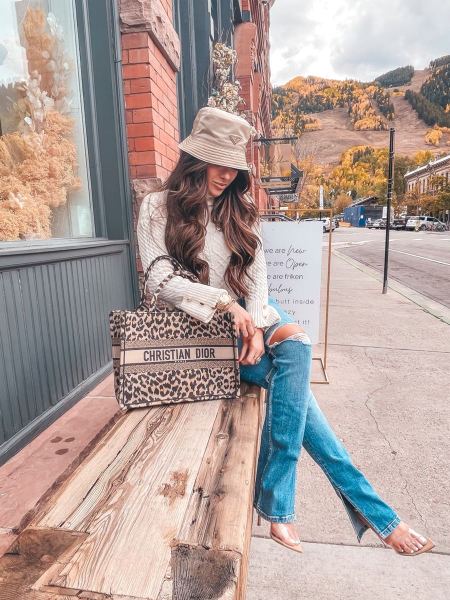 Christian Dior Leopard Book Tote, Prada Logo-Plaque Bucket Hat, Gianvito Rossi Leatheer & Plexi Stark Ankle Strap Heels, Emily Ann Gemma