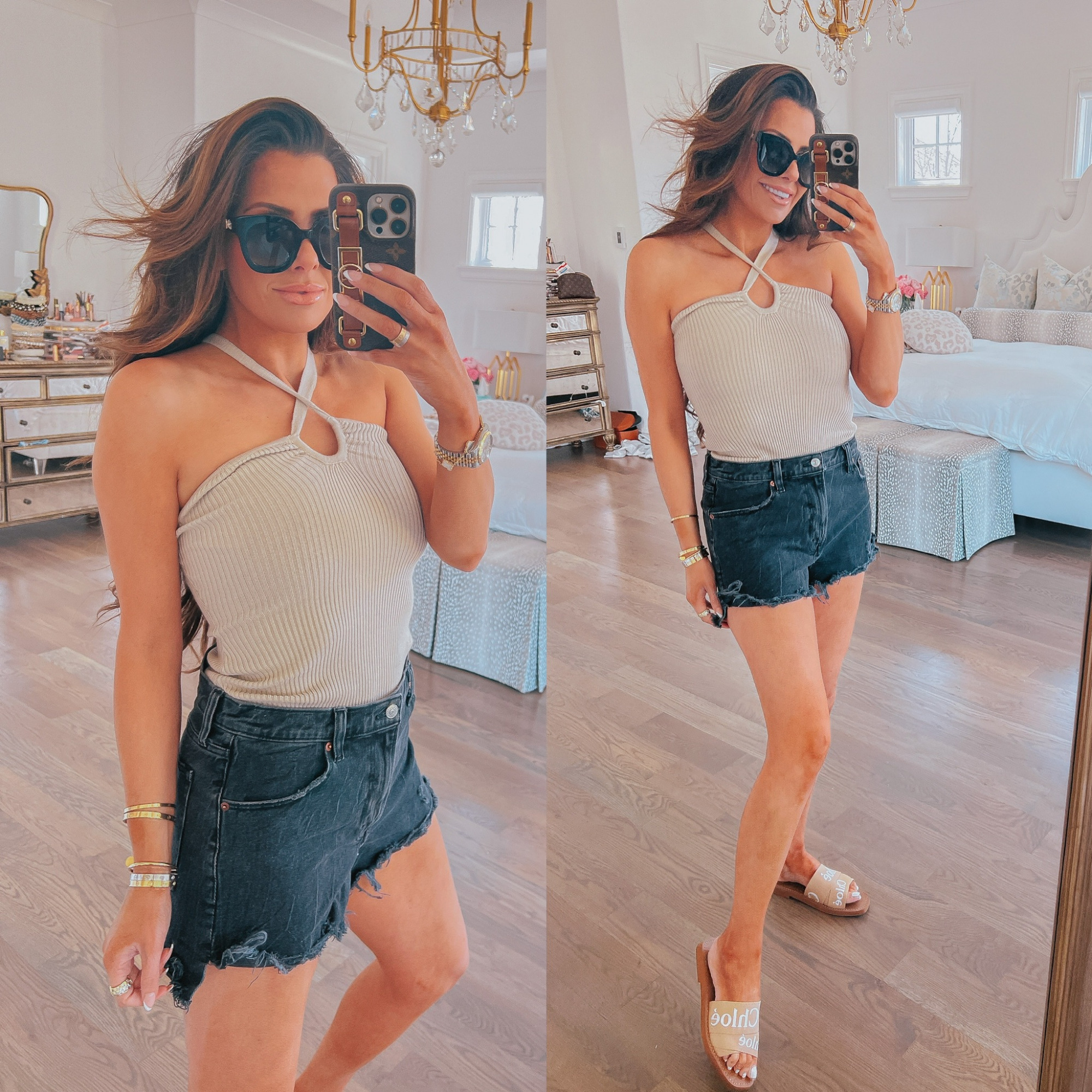 Chloe Logo Slide Sandal, Gucci Round Frame Acetate Sunglasses with Star, Abercrombie and Fitch, High Rise Cut Off Shorts, LTK Sale 2022, Emily Ann Gemma