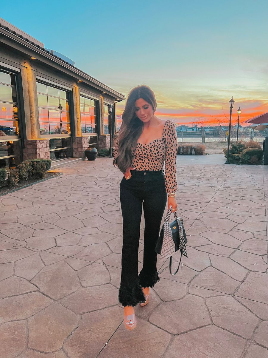 Hermes Kelly 28 Black, Gianvito Rossi Betty Plexi Platform Sandals, ASOS Luxe Straight Leg Jeans With Faux Feather Trim, Reformation Reign Top, Emily Ann Gemma