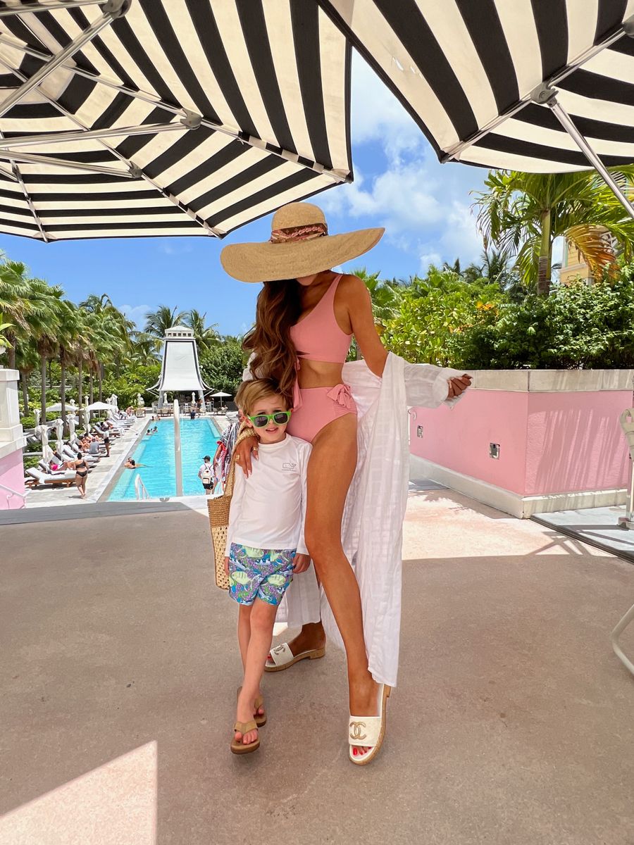 Chanel White And Gold Slide Sandals, Tularosa Starla Bikini, Florabella Tracey Hat, Emily Ann Gemma