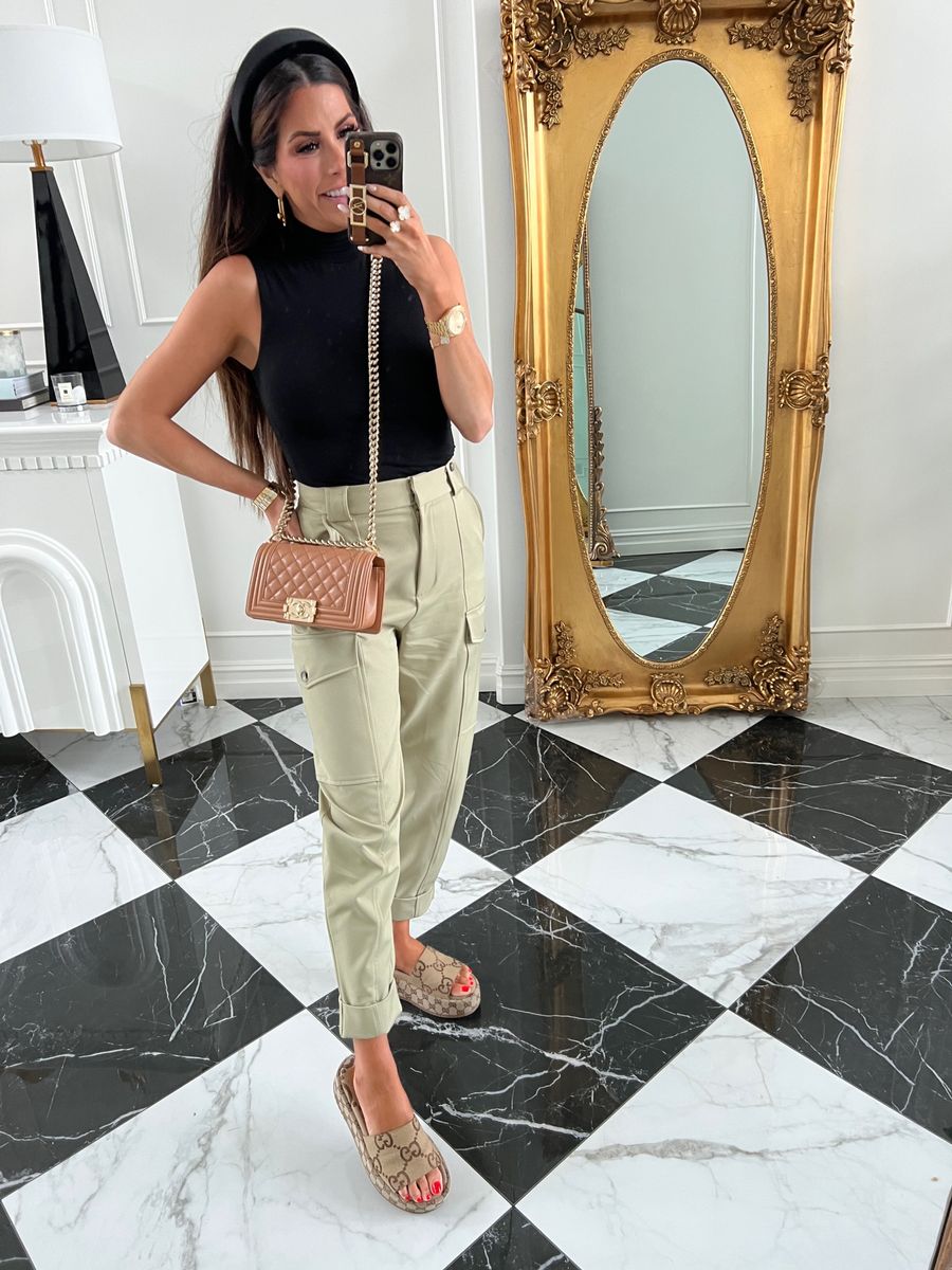 Chanel Quilted Small Boy Flap Brown, Gucci Angeline GG Logo Platform Slide Sandals, Good American Bodysuit, River Island Utility Pants, Emily Ann Gemma