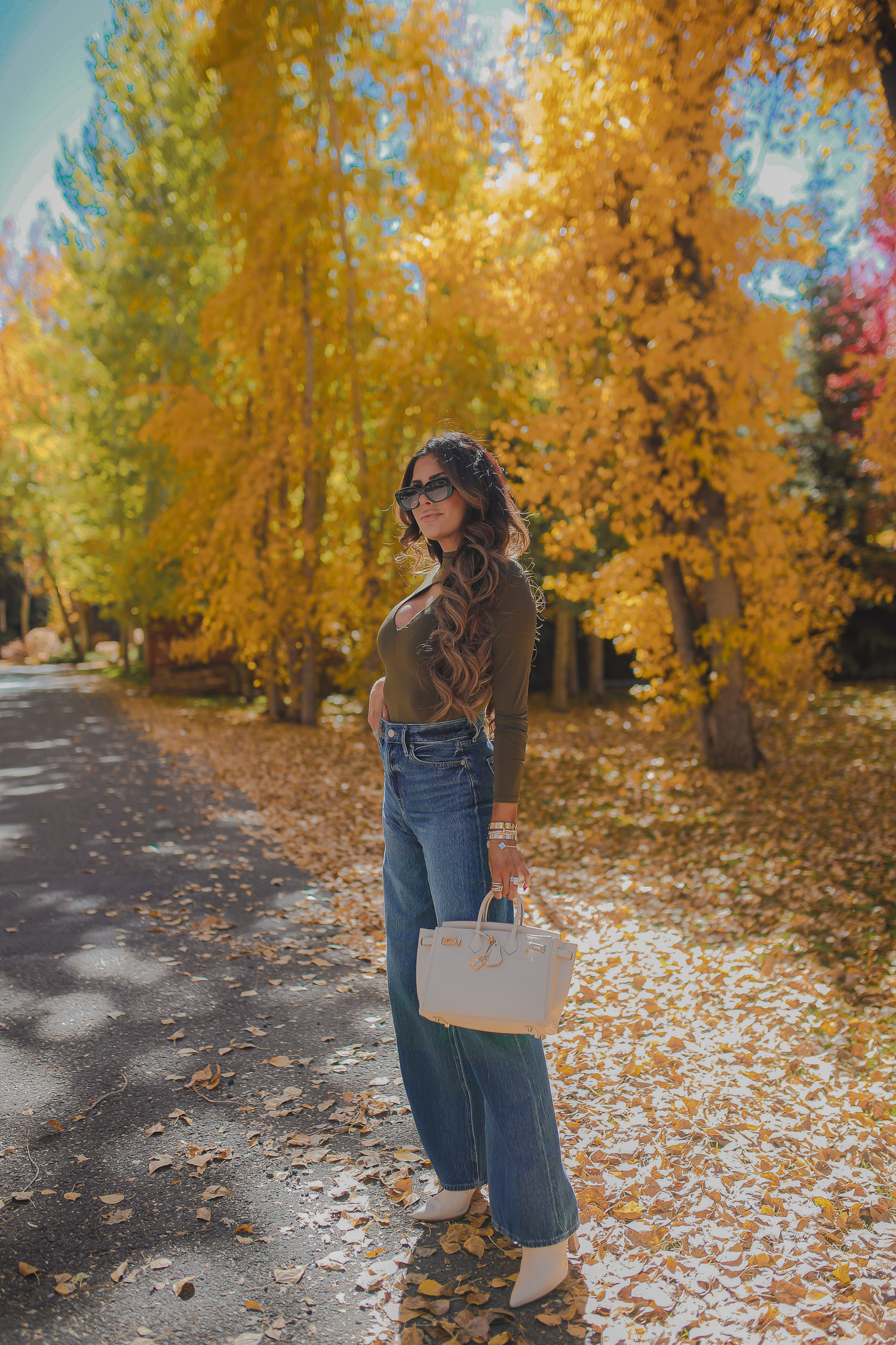 Celine triumph sunglasses black gradient, craie Birkin 25 gold hardware, fall fashion trends 2022 pinterest, wide leg jeans outfit trend fall 2022, sweater with gold buttons, what to wear in aspen fall, craie birkin 25, emily gemma