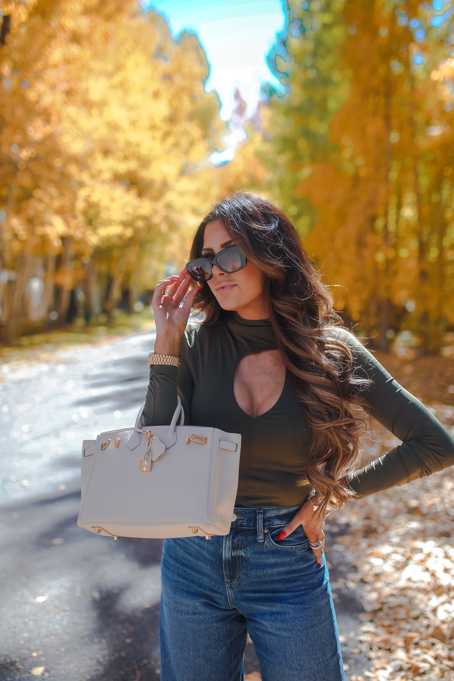 Celine triumph sunglasses black gradient, craie Birkin 25 gold hardware, fall fashion trends 2022 pinterest, wide leg jeans outfit trend fall 2022, sweater with gold buttons, what to wear in aspen fall, craie birkin 25, emily gemma