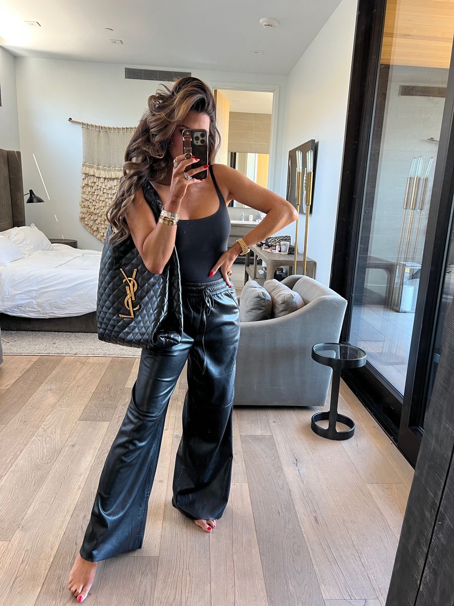 Saint Laurent Icare Maxi Shopping Bag, Skims Fits Everybody Bodysuit, Good American Faux Leather Wide Leg Pants, Emily Ann Gemma