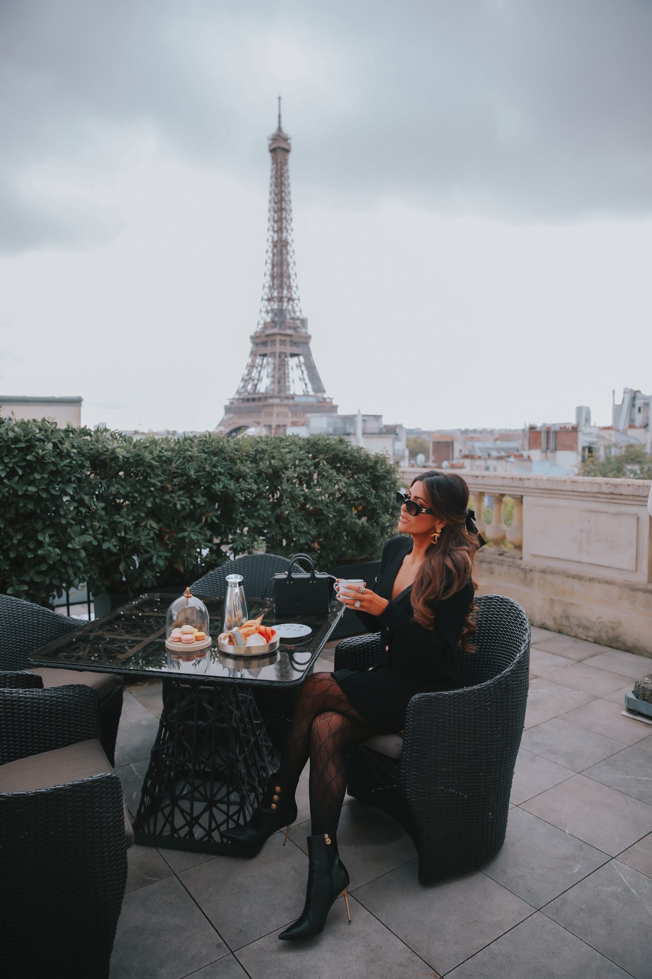 cute paris fashion outfit idea glamorous eiffell tower view pinterest, shangrila paris, gucci tights