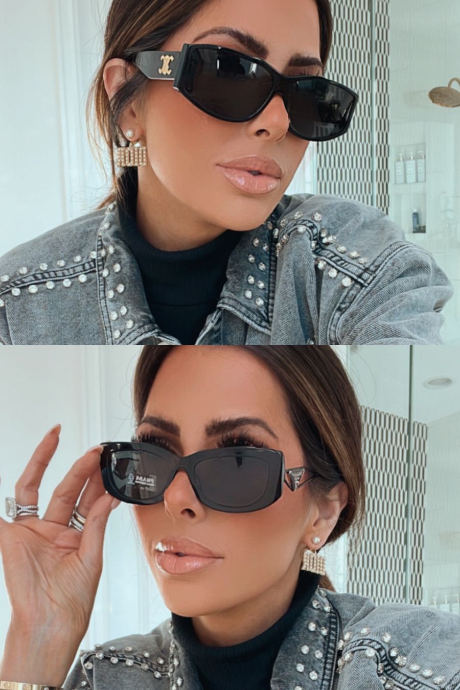 Celine Triomphe Rectangular Sunglasses, Prada Triangle Logo Rectangle Sunglasses, Emily Ann Gemma