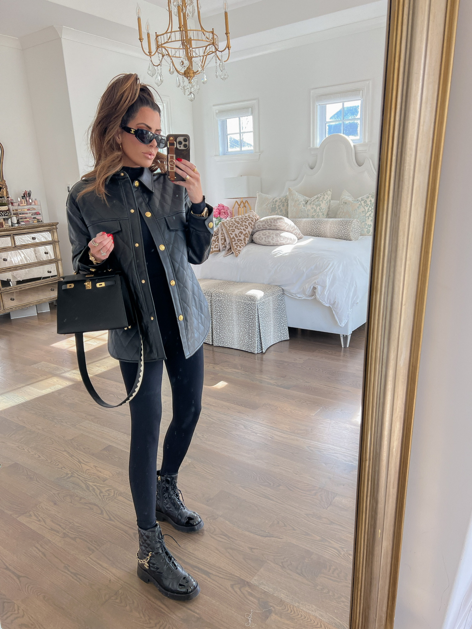 Hermes Kelly 25 Black Sellier, Chanel Patent Quilted Chain Combat Boots 2023, Black Leather Shacket nordstrom 2023, Emily Gemma 2