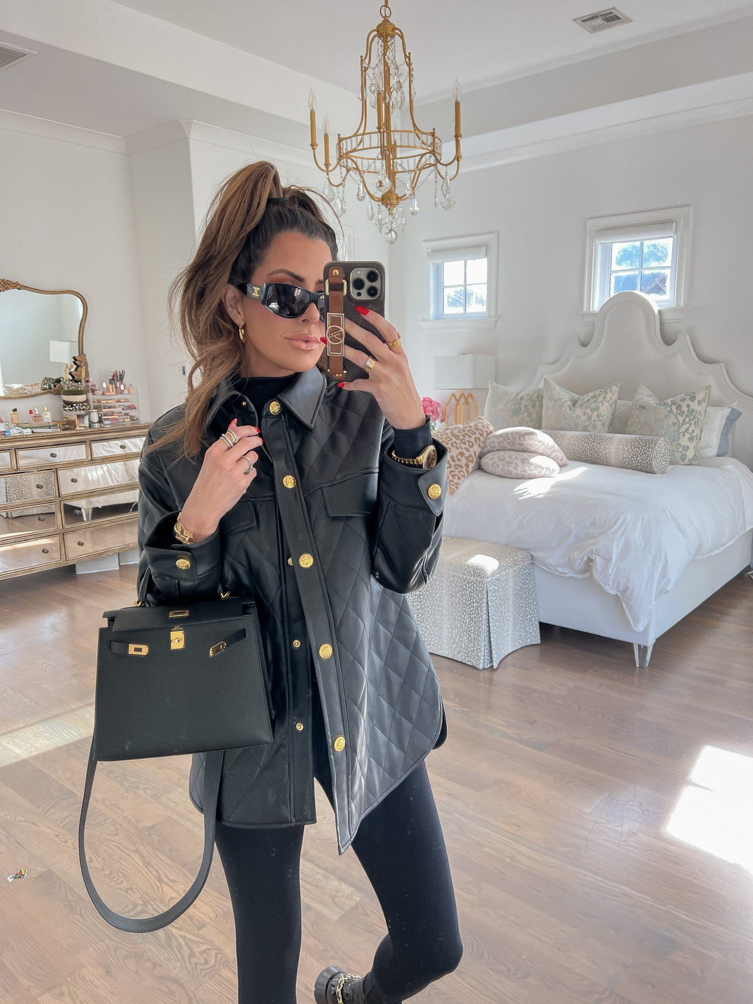 Hermes Kelly 25 Black Sellier, Chanel Patent Quilted Chain Combat Boots 2023, Black Leather Shacket nordstrom 2023, Emily Gemma