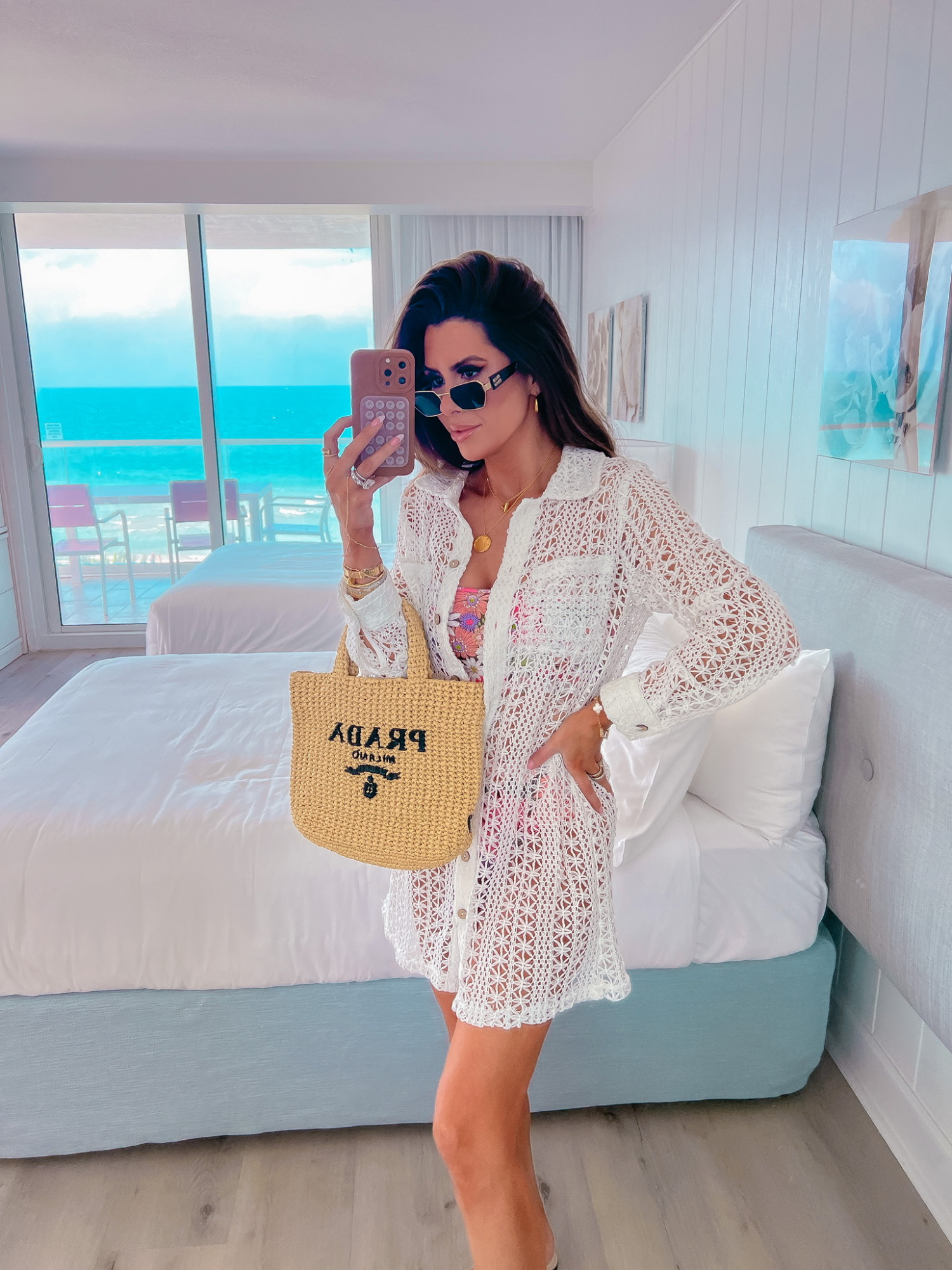 Miu Miu Tinted Cat-Eye Sunglasses, Red Dress Boutique Try On Haul, Prada Straw Beach Bag, Miami Fashion Blogger, Emily Ann Gemma