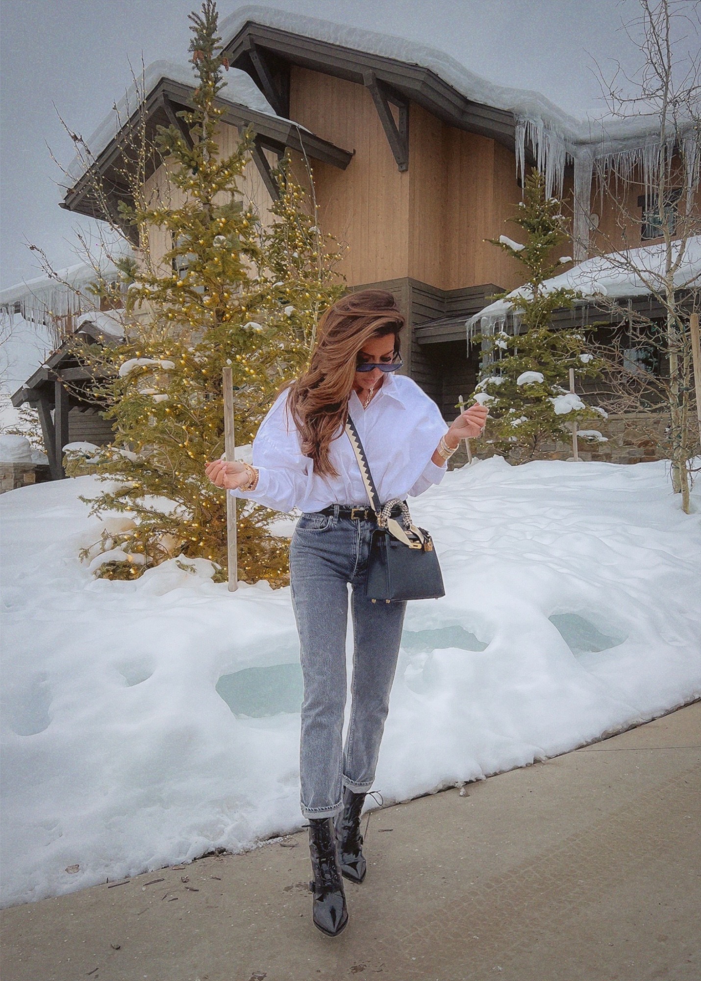 Hermes Sellier 25 Kelly Black, YSL Logo Slim Patent Belt, AllSaints Bianca Bootie, Park City Fashion Blogger, Emily Ann Gemma