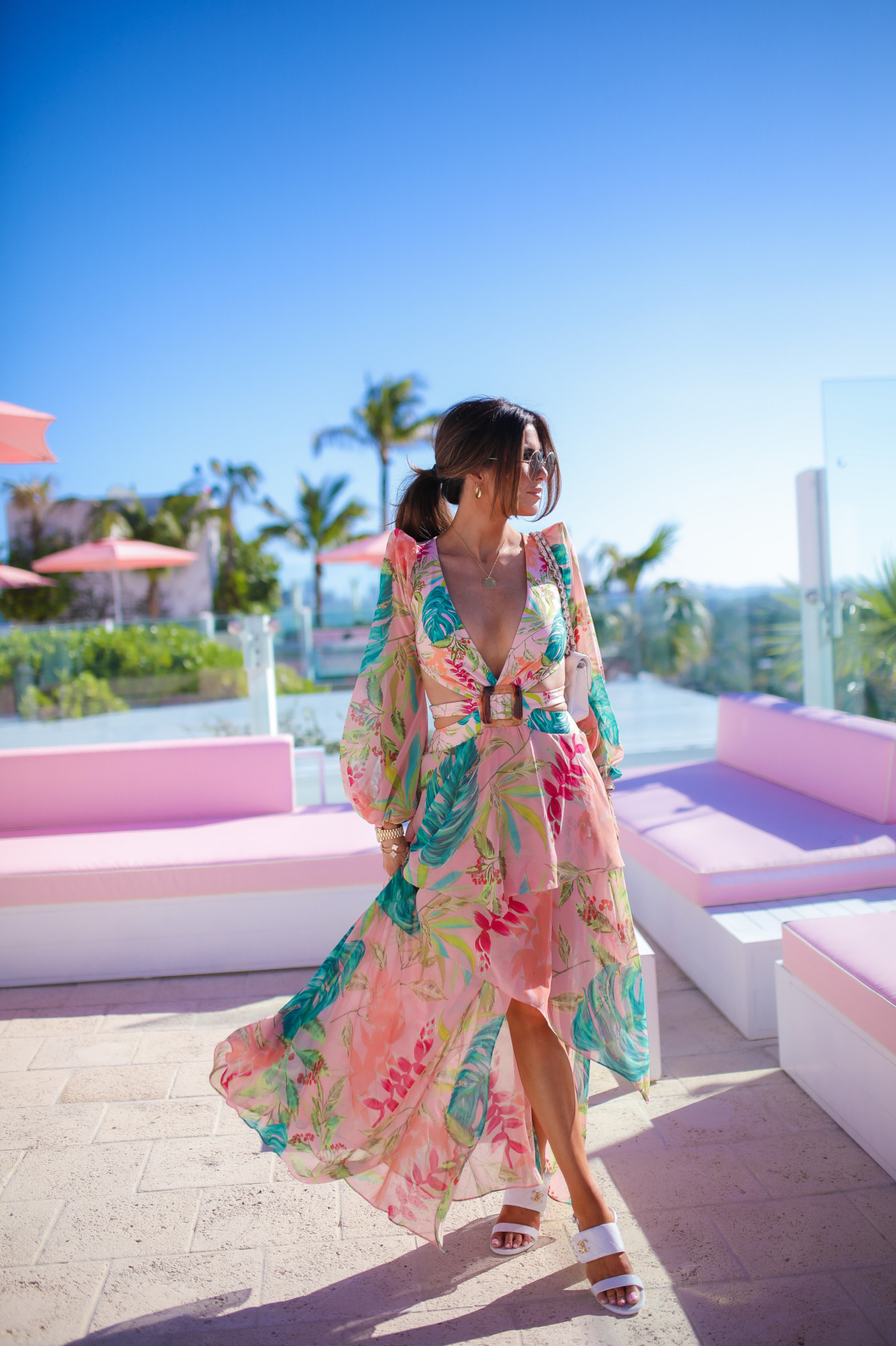 Patbo dress review, Chanel Heels white & gold spring 2023, Grand beach hotel surfside, Miami fashion blogger.4