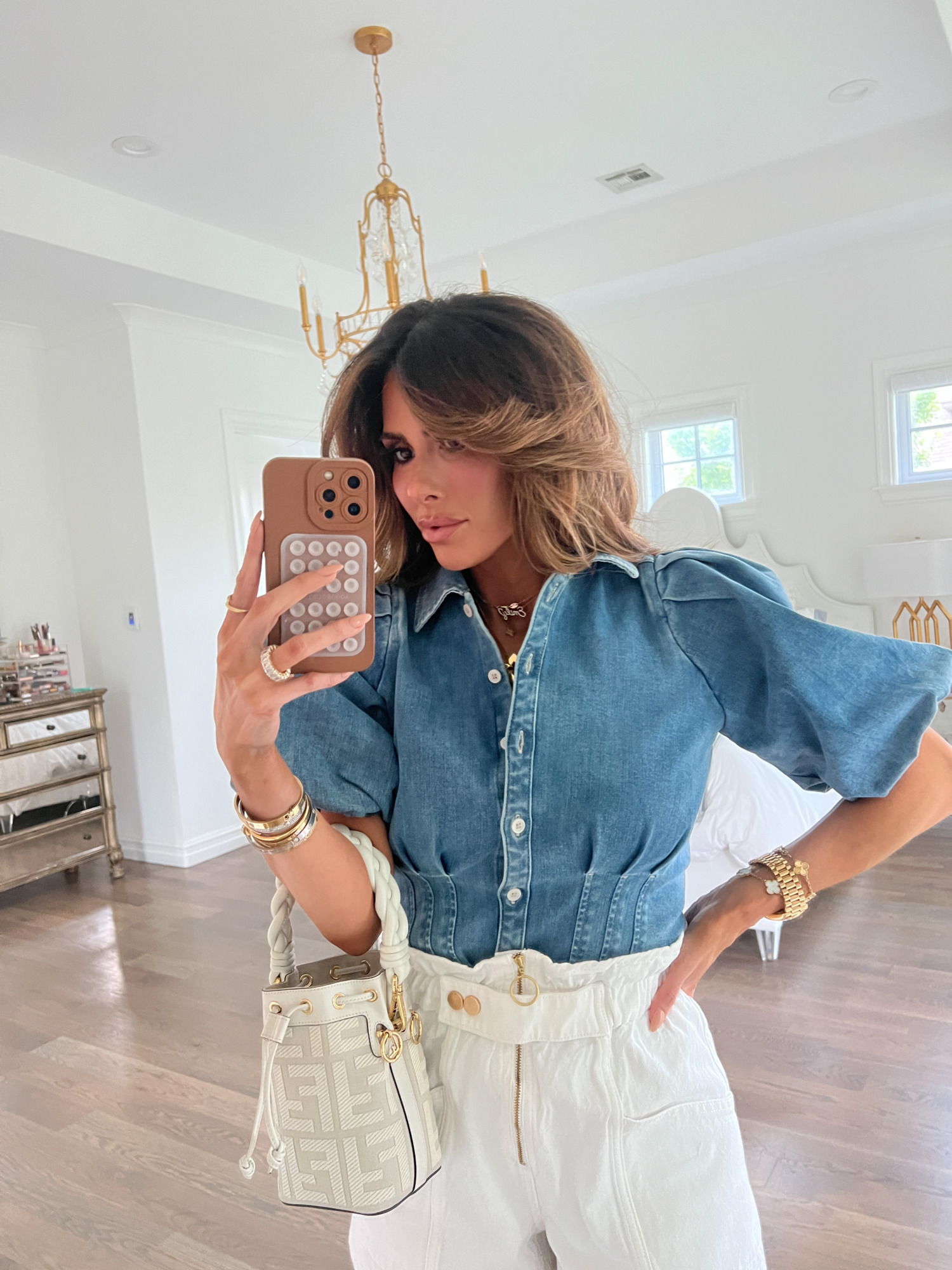 memorial day sales 2023, express spring fashion 2023, express chambray puff sleeve shirt