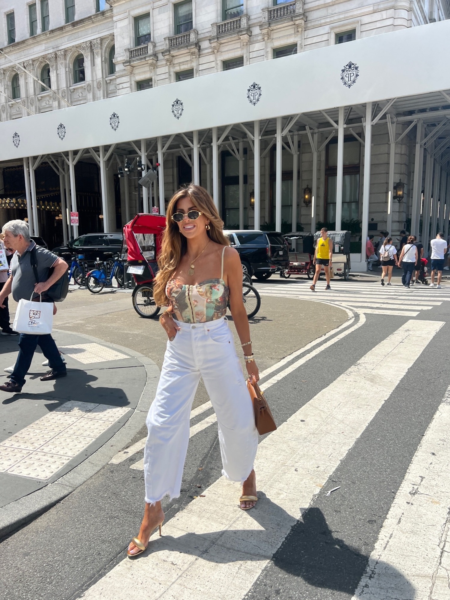 Celine Triomphe Round Metal Sunglasses, Gianvito Rossi Fashion Bijoux Leather Mules, NYC Street Style 2023, Emily Ann Gemma