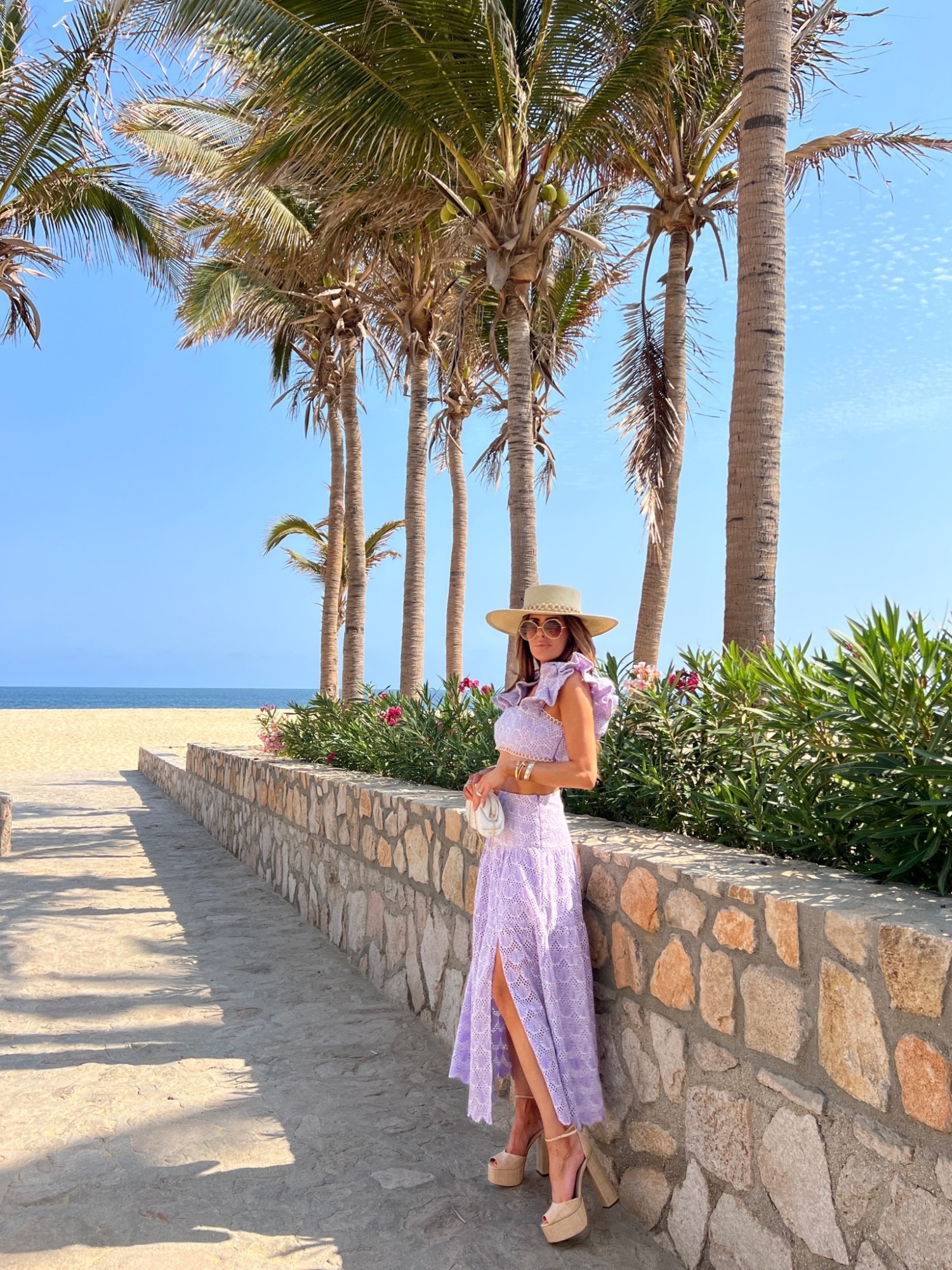 Loeffler Randal Bailey Woven Raffia Clutch, Sam Edelman Kori Sandals, Emily ann Gemma, Cabo San Lucas Fashion Blogger