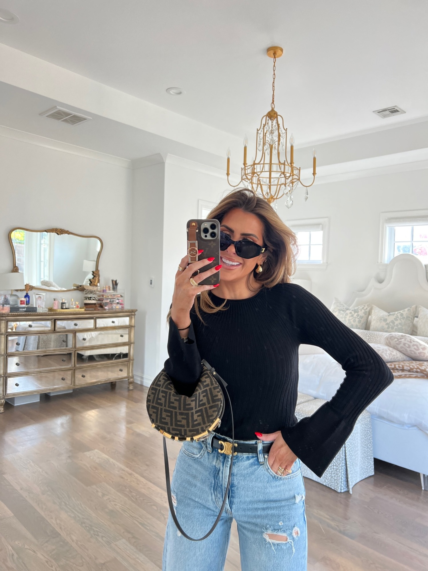 Celine Triomphe Gold Belt, Fendi Fendigraphy Logo Bag, Celine Triomphe Oval Sunglasses, Emily Ann Gemma