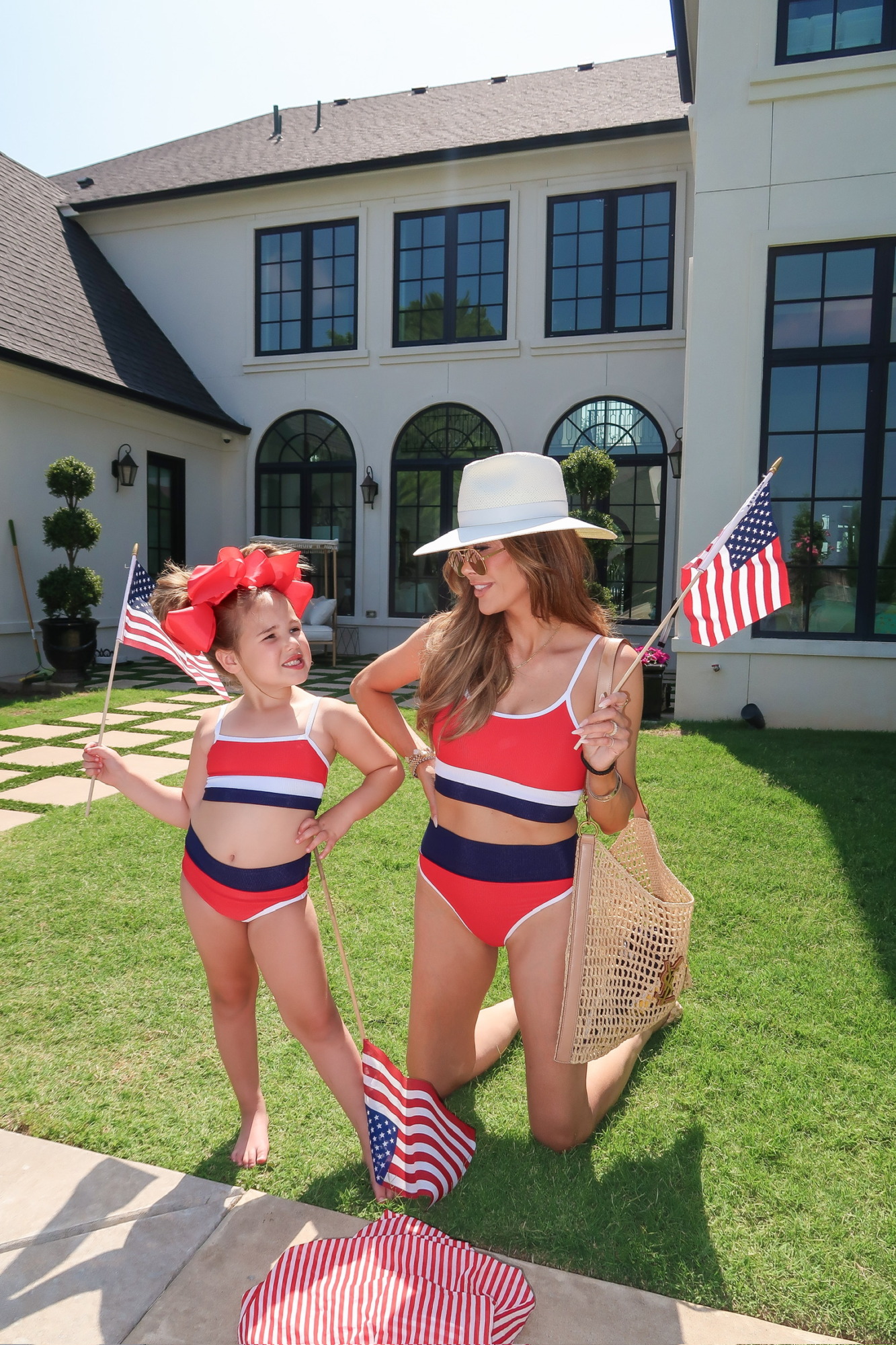 Beach riot swimsuits, summer fashion, fourth of july swim, memorial day swim, ysl raffia bag, Emily Ann Gemma, 4th of July swimsuit
